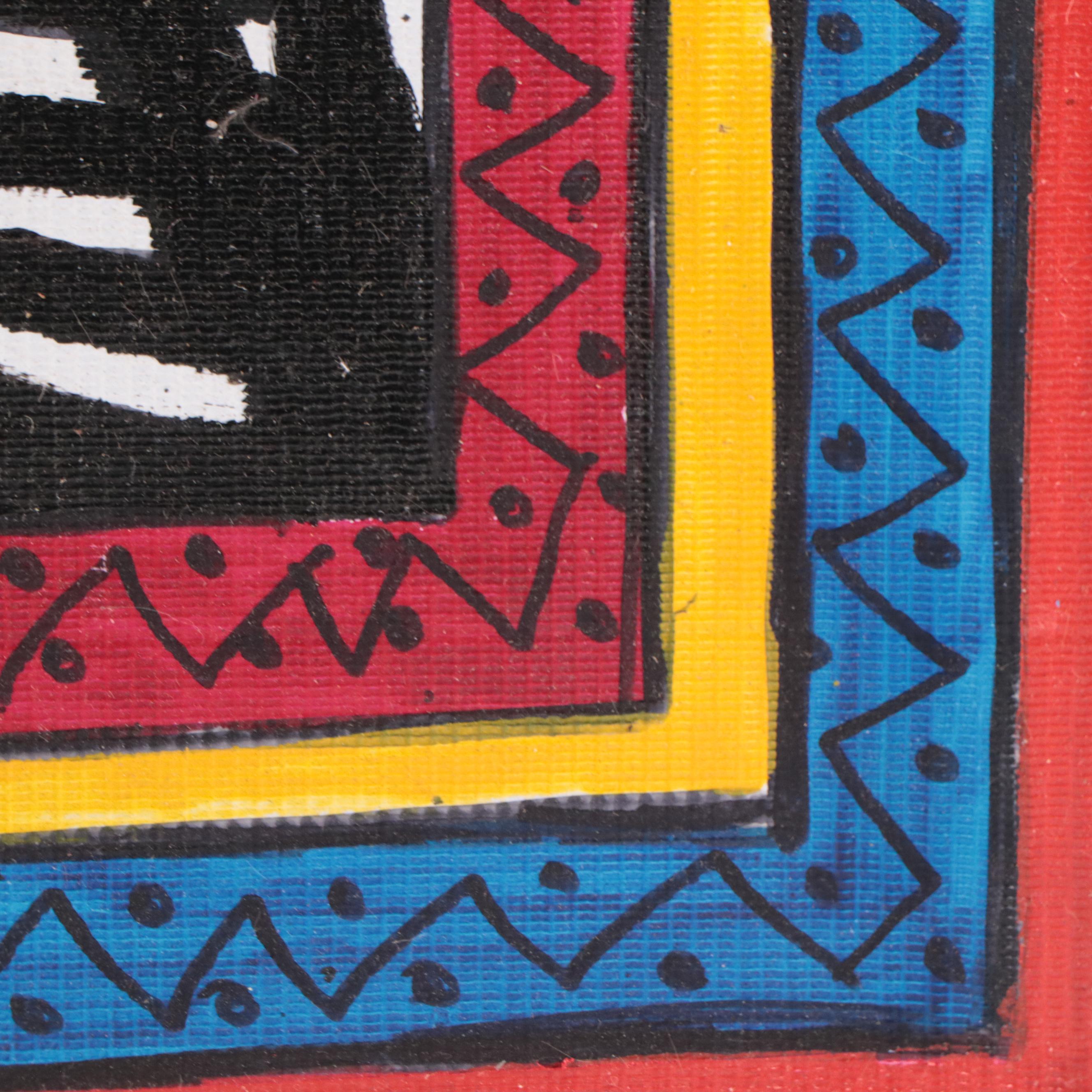 T. J. Mayakiri Folk Art Style Figurative Acrylic Painting, 1992