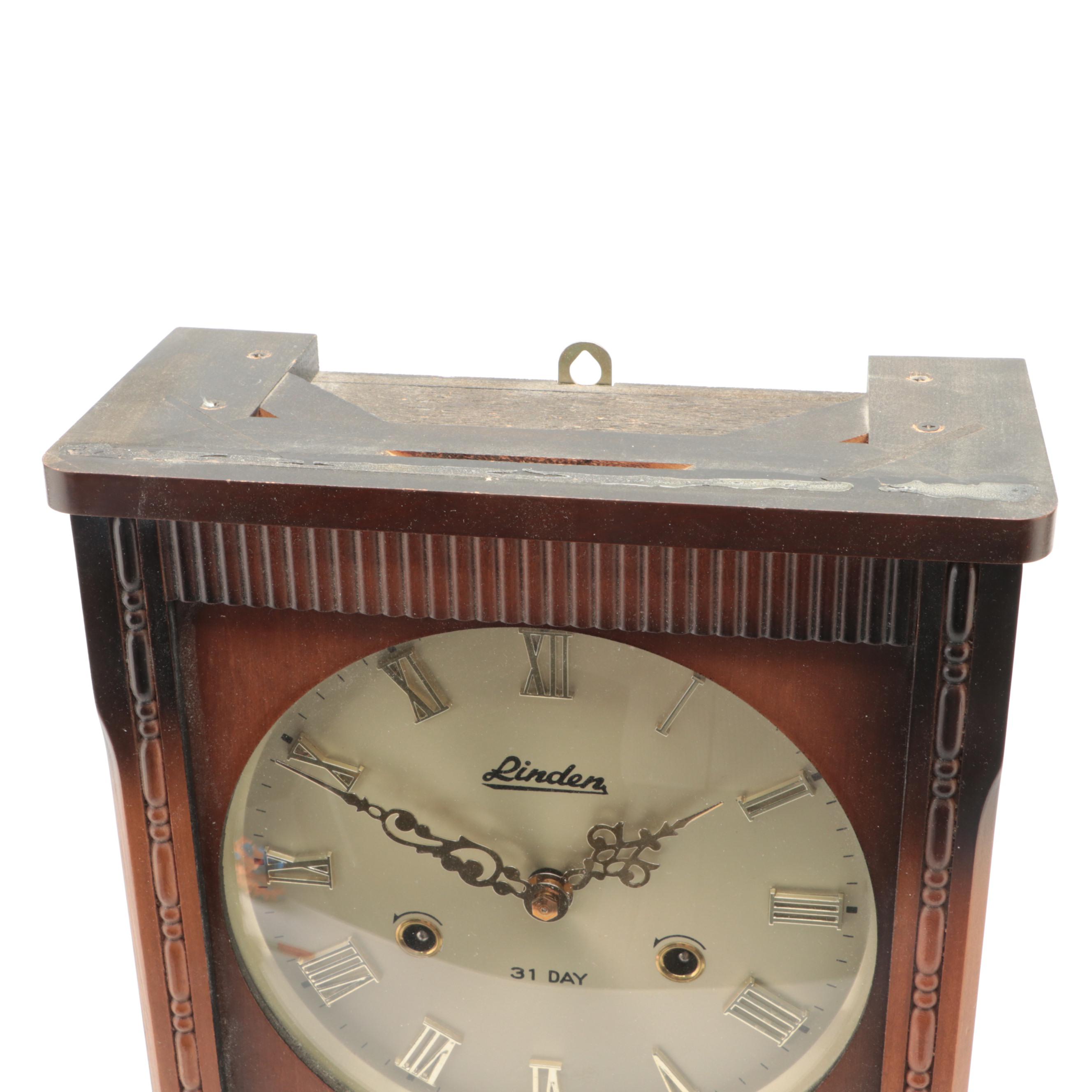 Linden Thirty-One Day Wood Cased Pendulum Wall Clock, Late 20th Century