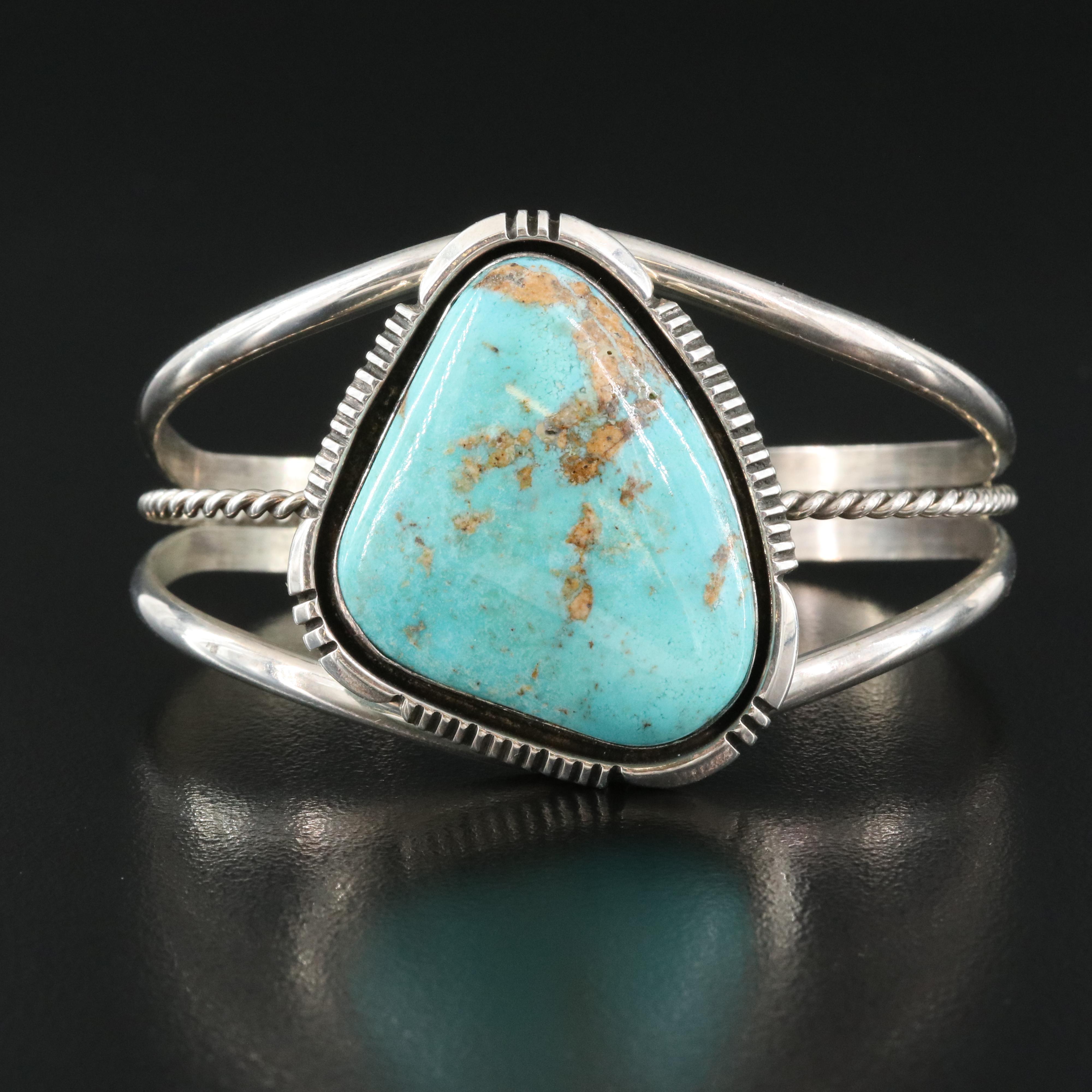 Signed Sterling Turquoise Cuff