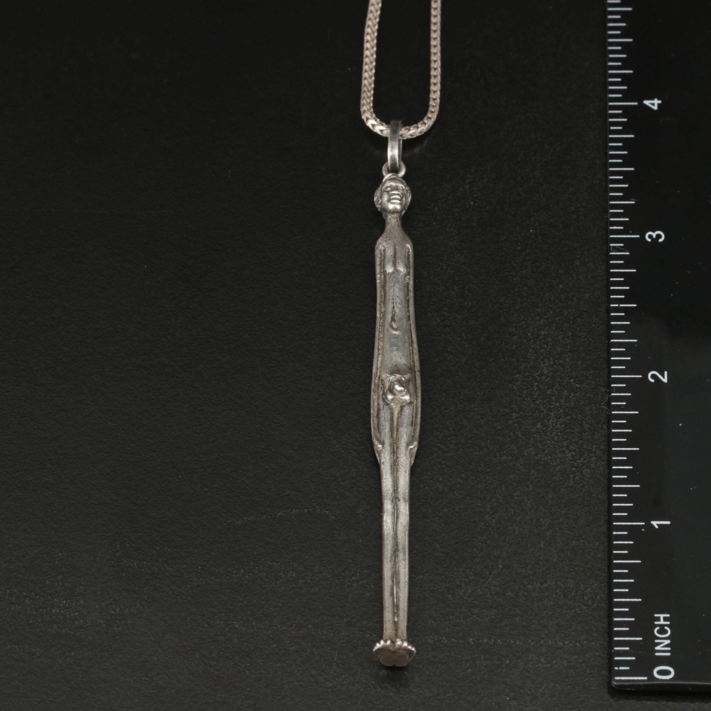 800 Silver Nude Male Figure Pendant on Sterling Chain Necklace