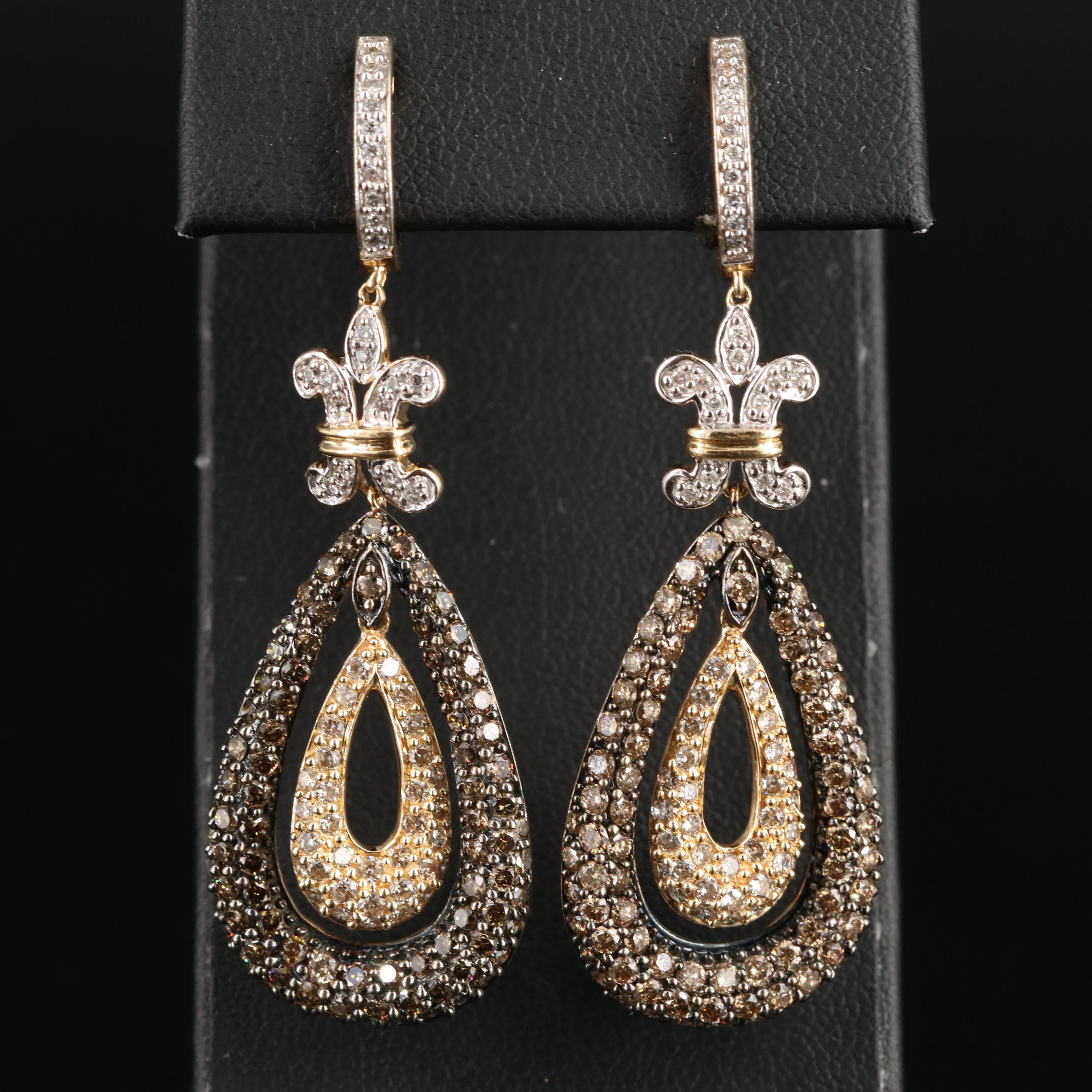 14K 3.35 CTW Diamond Teardrop Earrings with Fleur-de-Lis Accents