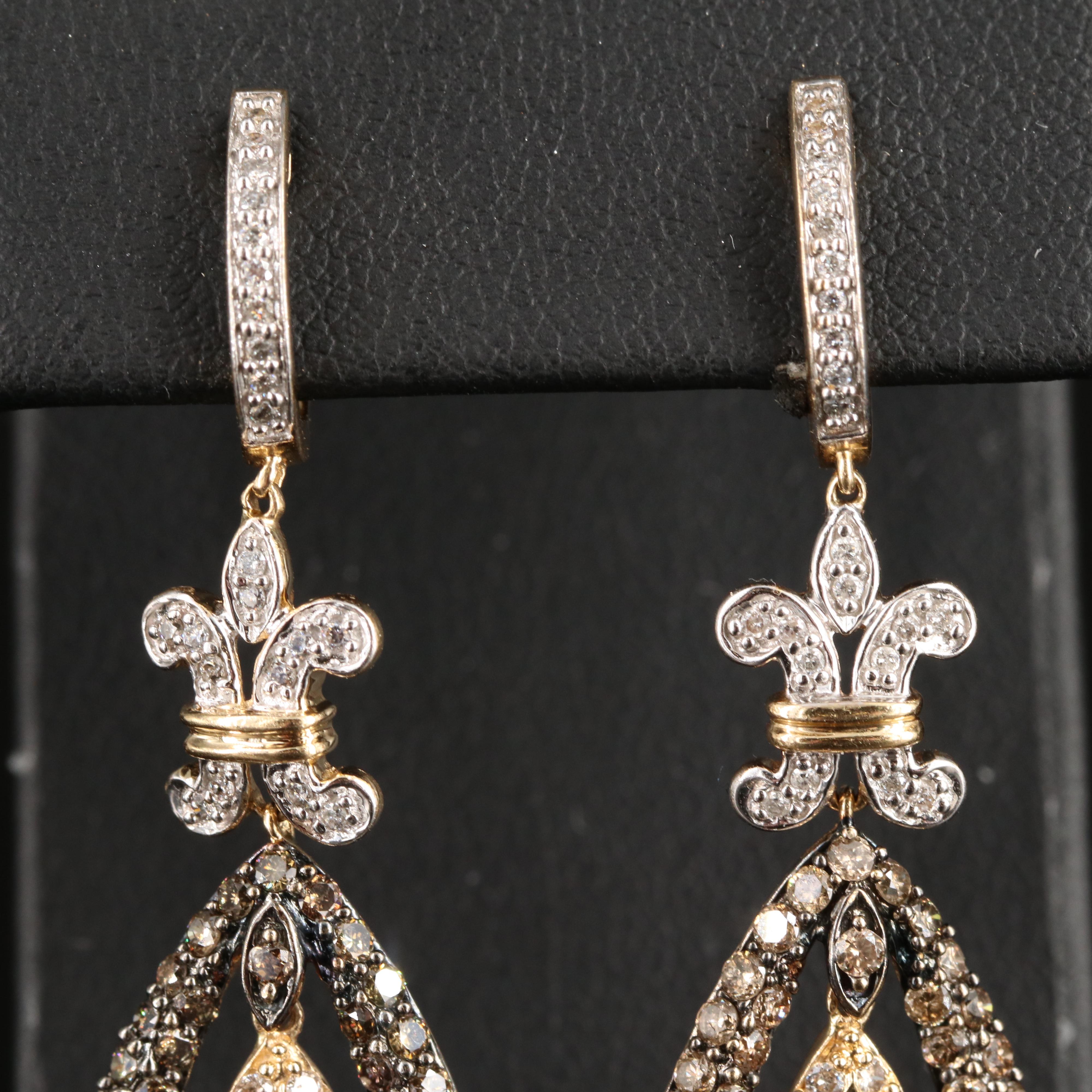 14K 3.35 CTW Diamond Teardrop Earrings with Fleur-de-Lis Accents