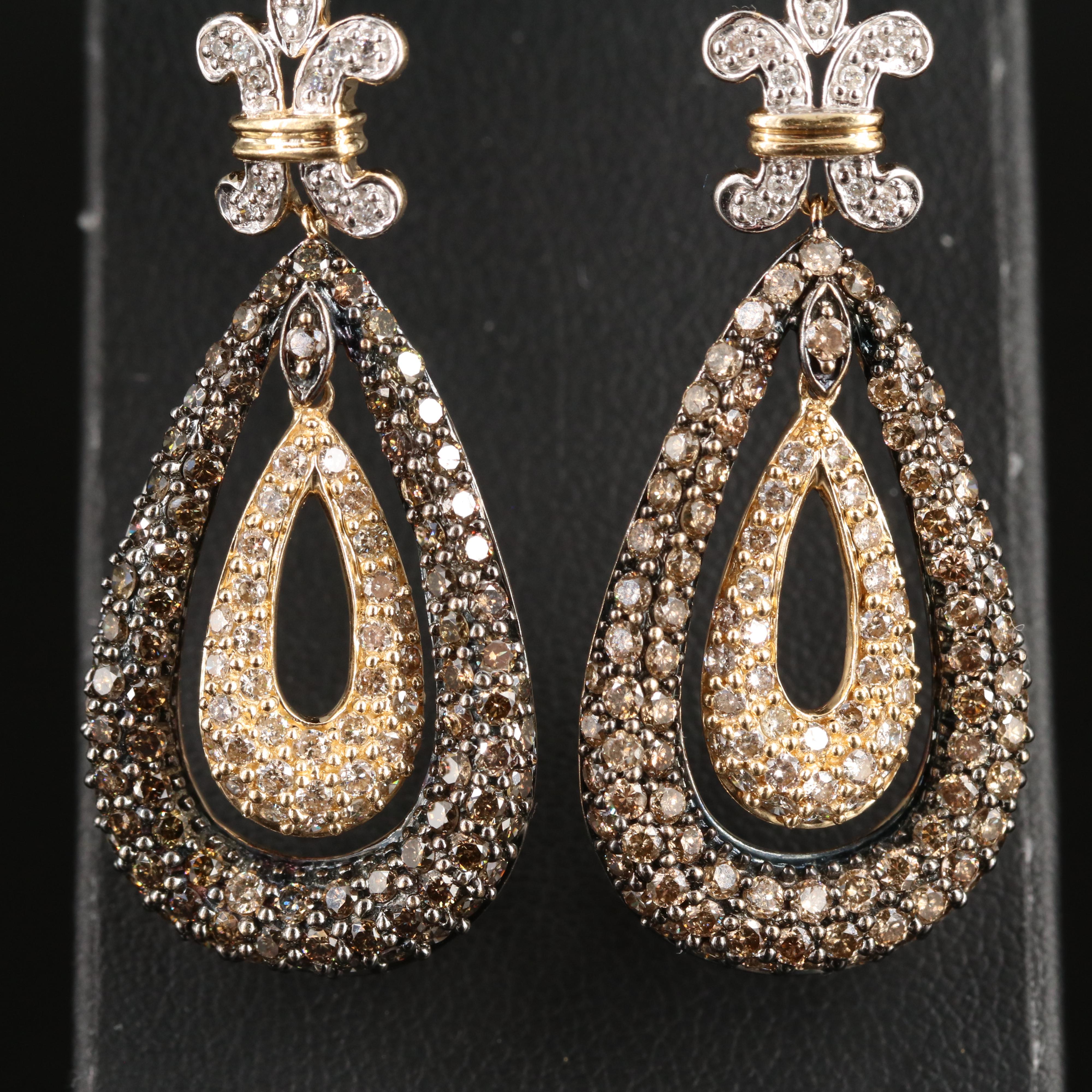 14K 3.35 CTW Diamond Teardrop Earrings with Fleur-de-Lis Accents