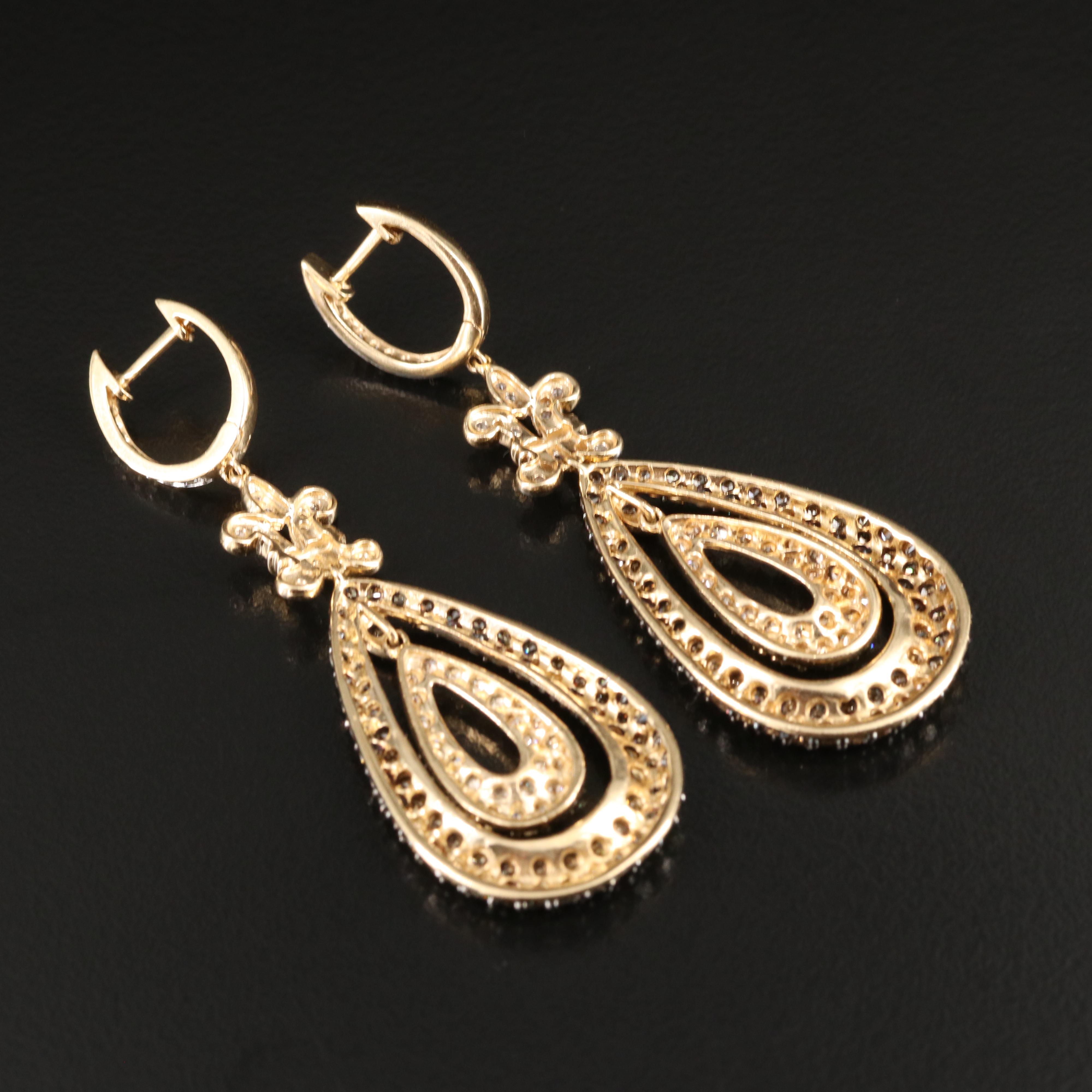 14K 3.35 CTW Diamond Teardrop Earrings with Fleur-de-Lis Accents