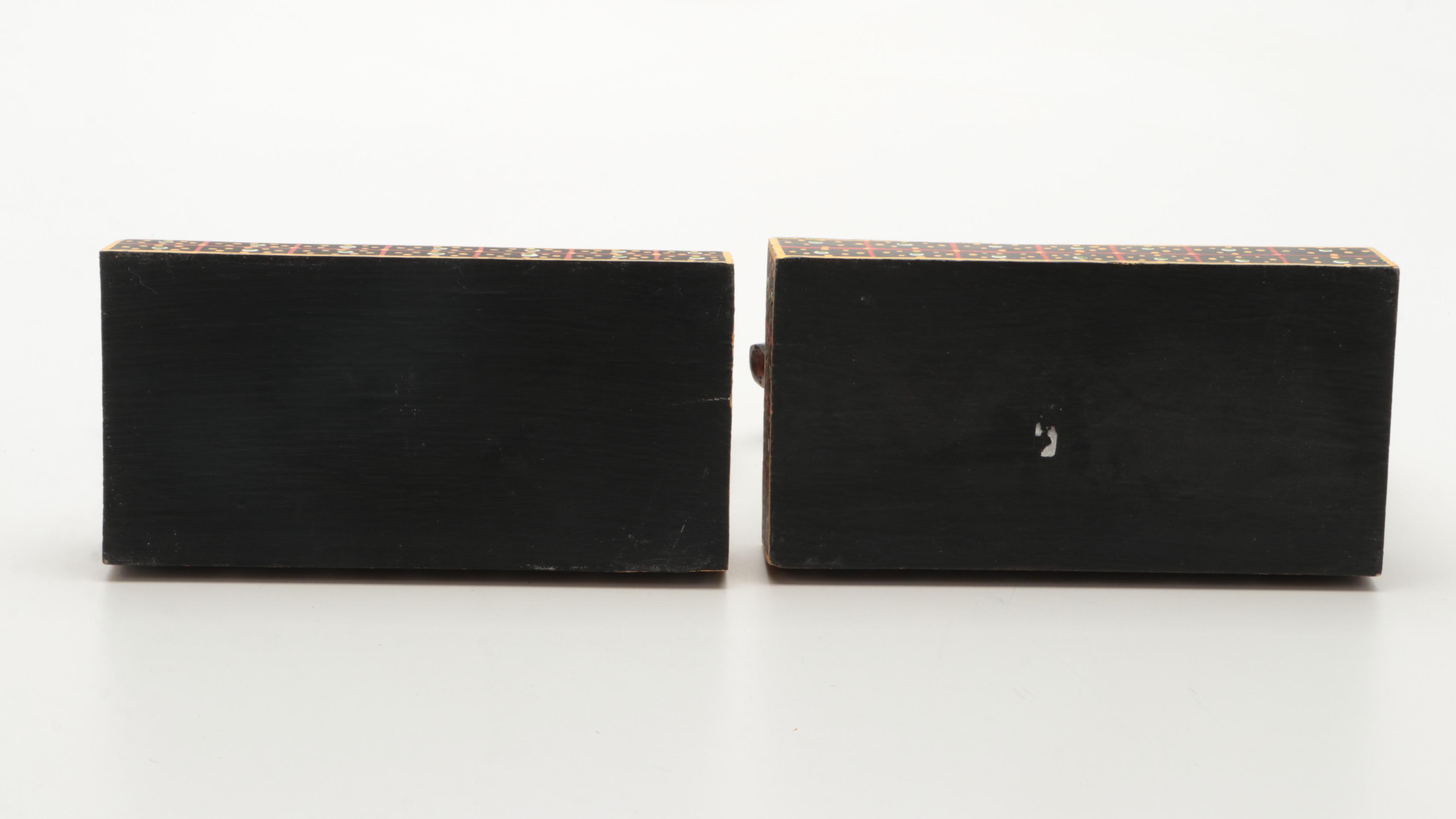 Paint Decorated Indian Elephant Bookends and Hand-Painted Tapa Cloth