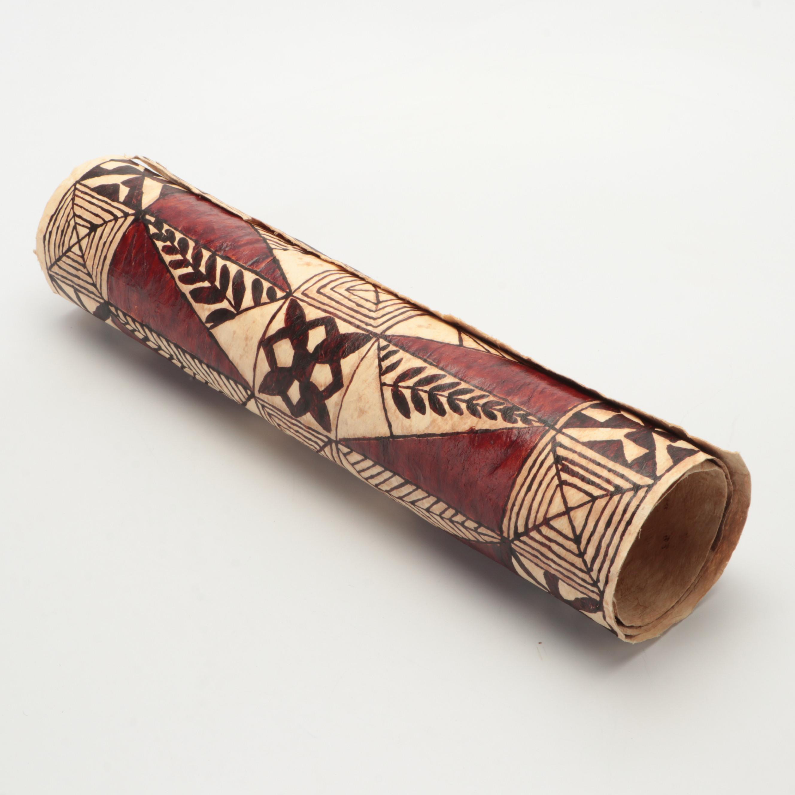 Paint Decorated Indian Elephant Bookends and Hand-Painted Tapa Cloth