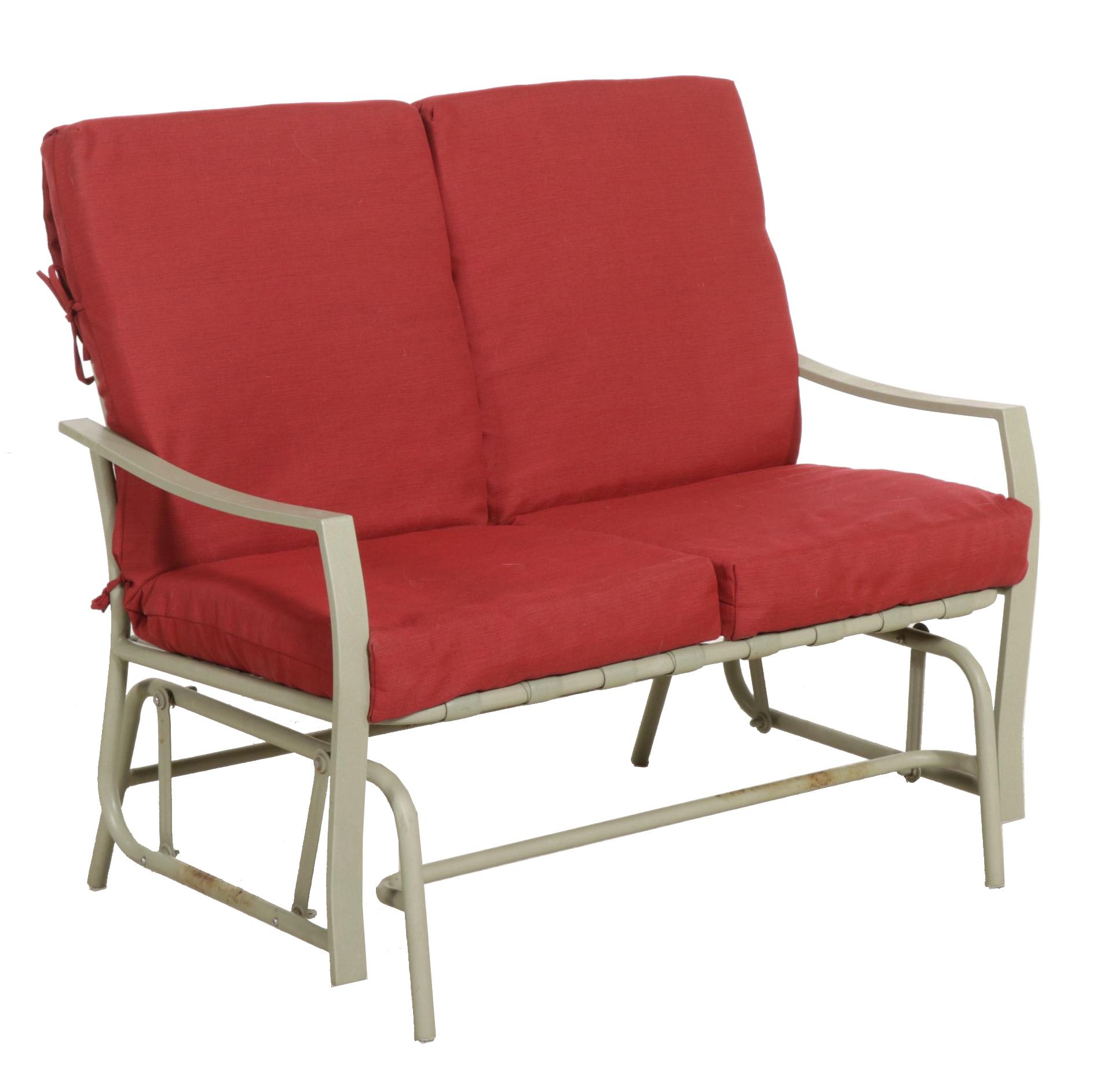 Cast Aluminum and Vinyl Webbing Patio Glider Loveseat, Late 20th Century