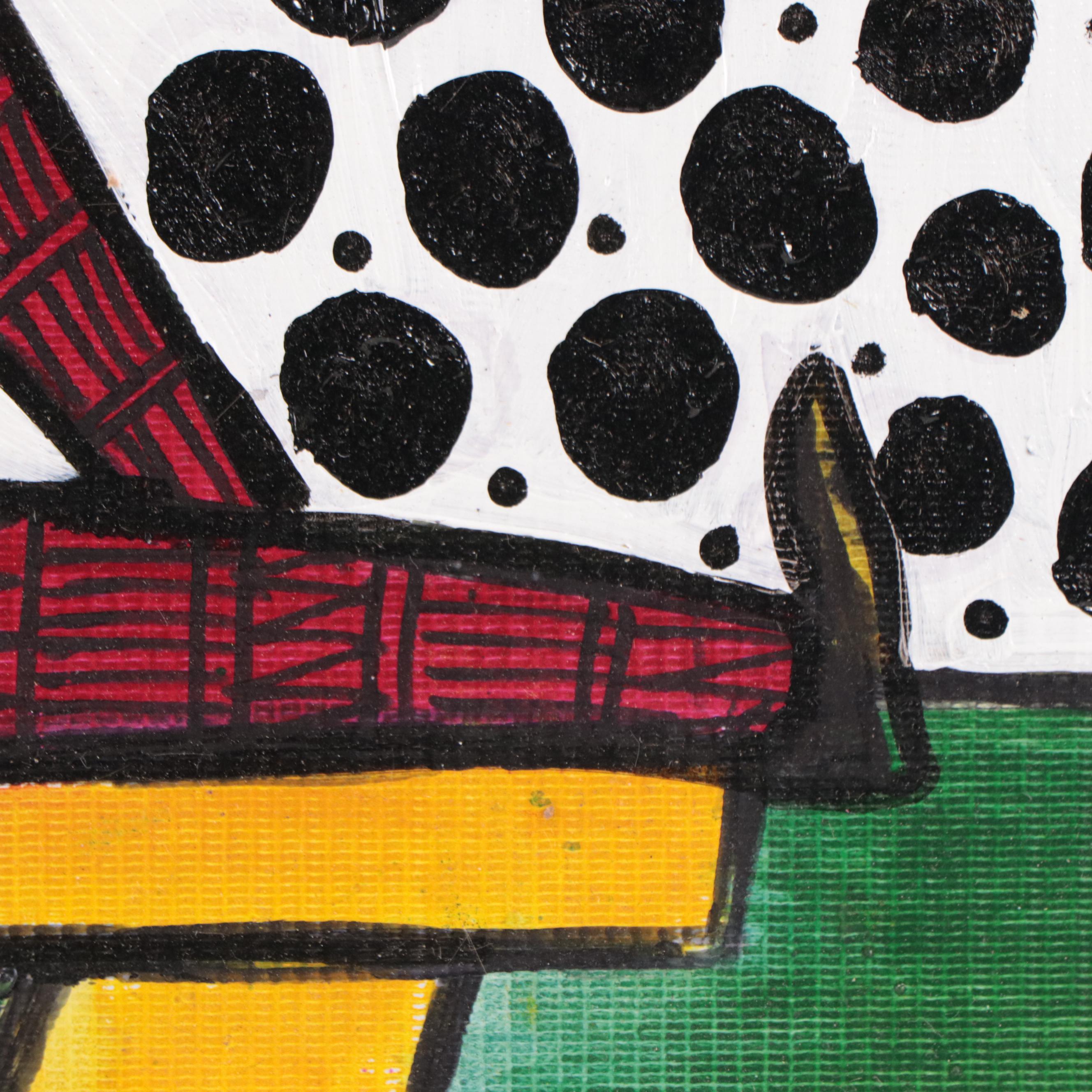 T. J. Mayakiri Folk Art Style Figurative Acrylic Painting, 1992