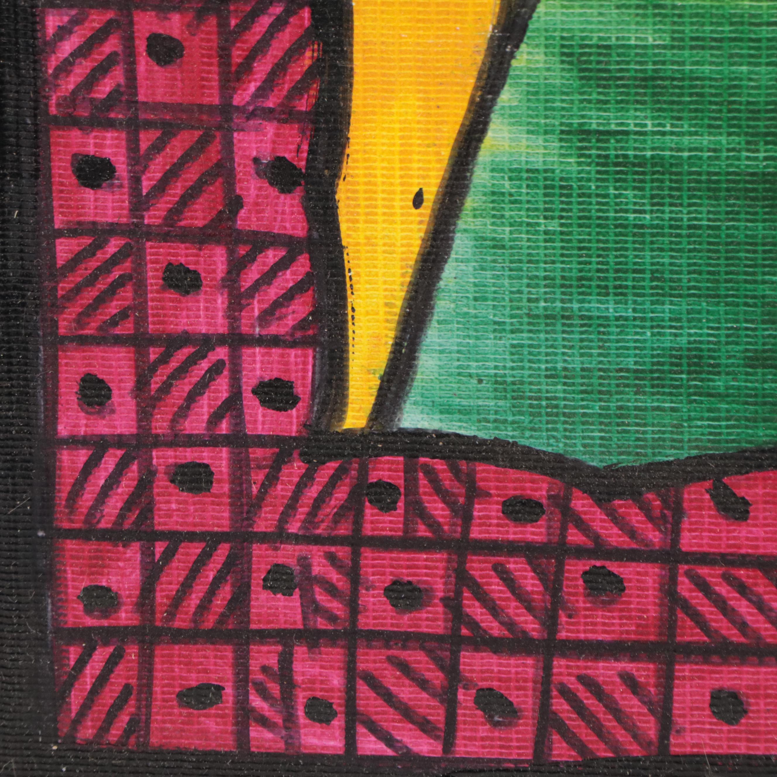 T. J. Mayakiri Folk Art Style Figurative Acrylic Painting, 1992