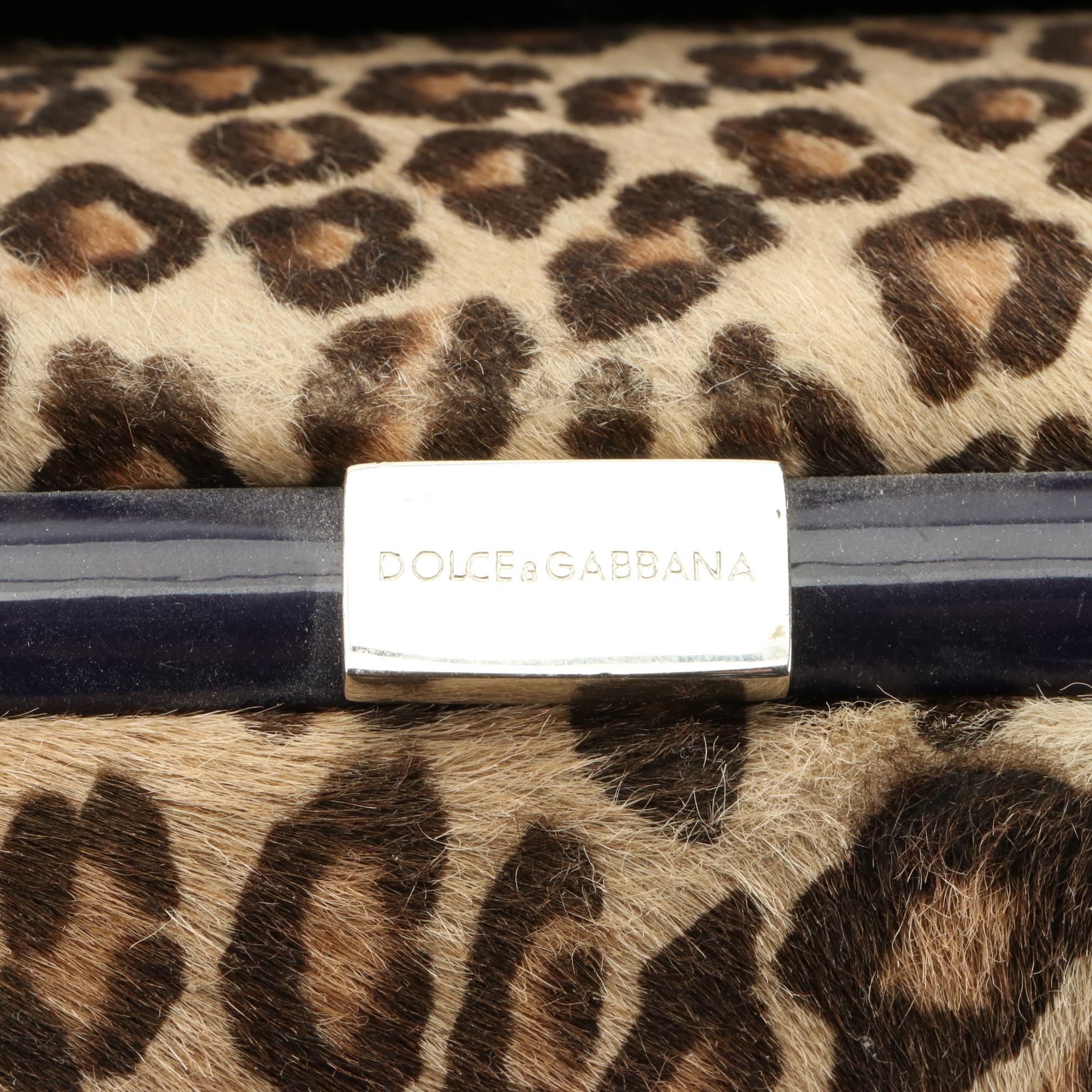 Dolce & Gabbana Frame-Top Shoulder Bag in Leopard Print Calf Hair