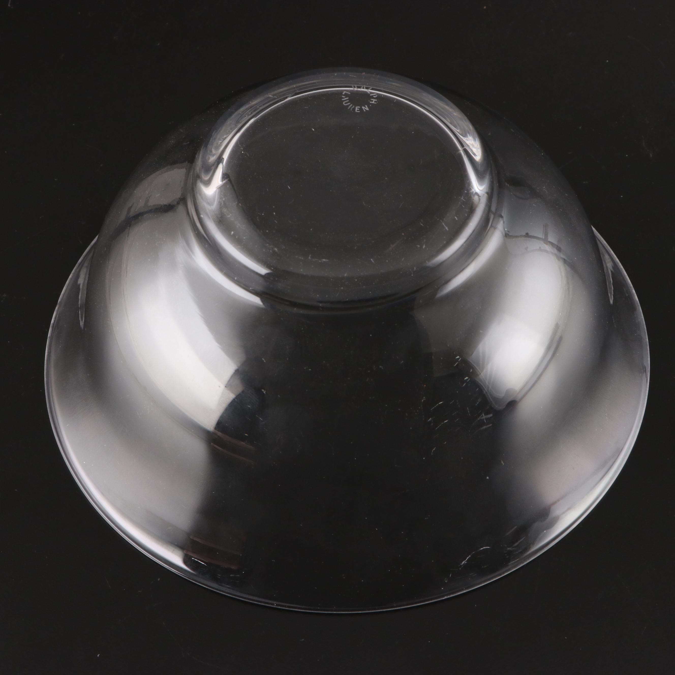 Ralph Lauren "Ella" Clear Crystal Candlesticks and Footed Crystal Bowl