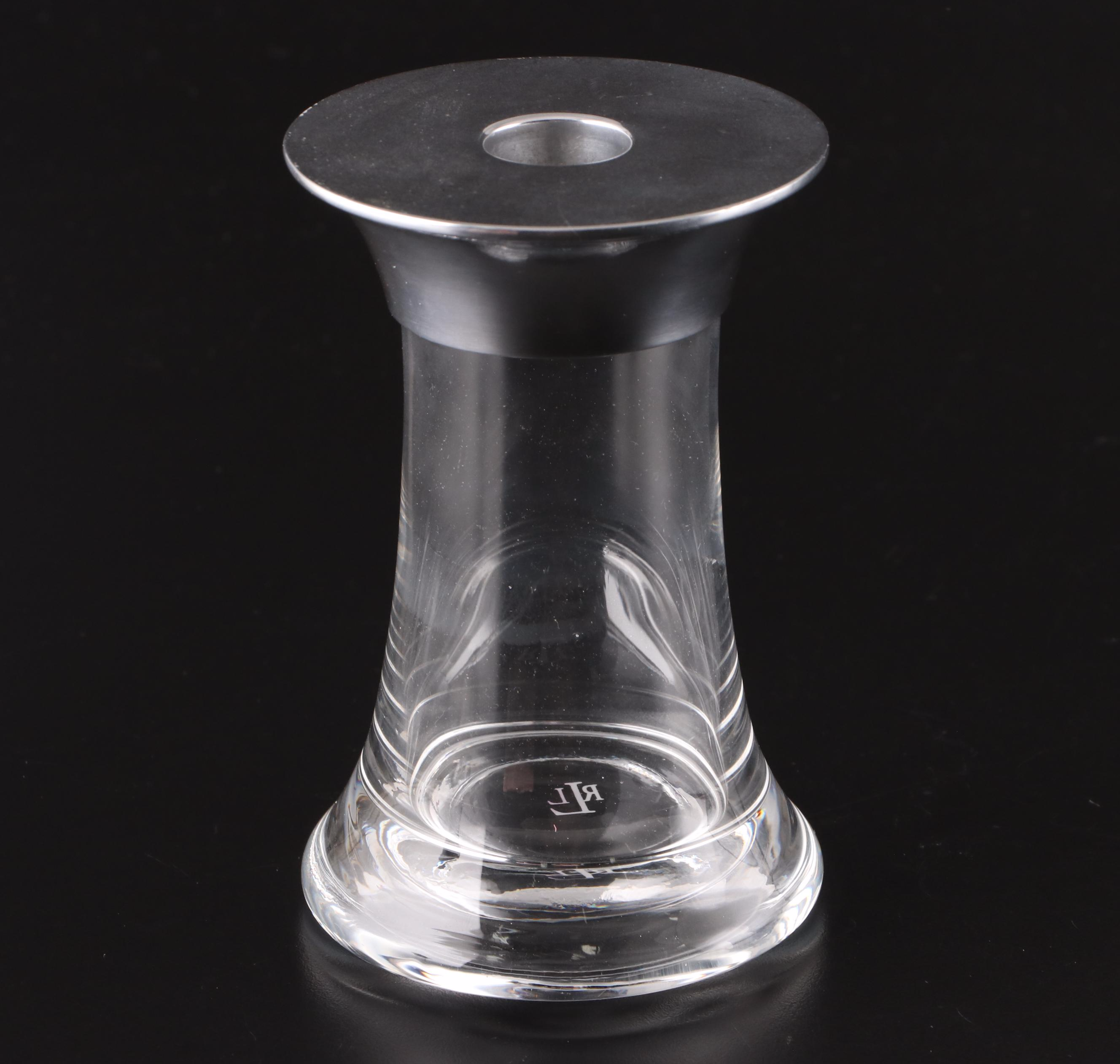 Ralph Lauren "Ella" Clear Crystal Candlesticks and Footed Crystal Bowl