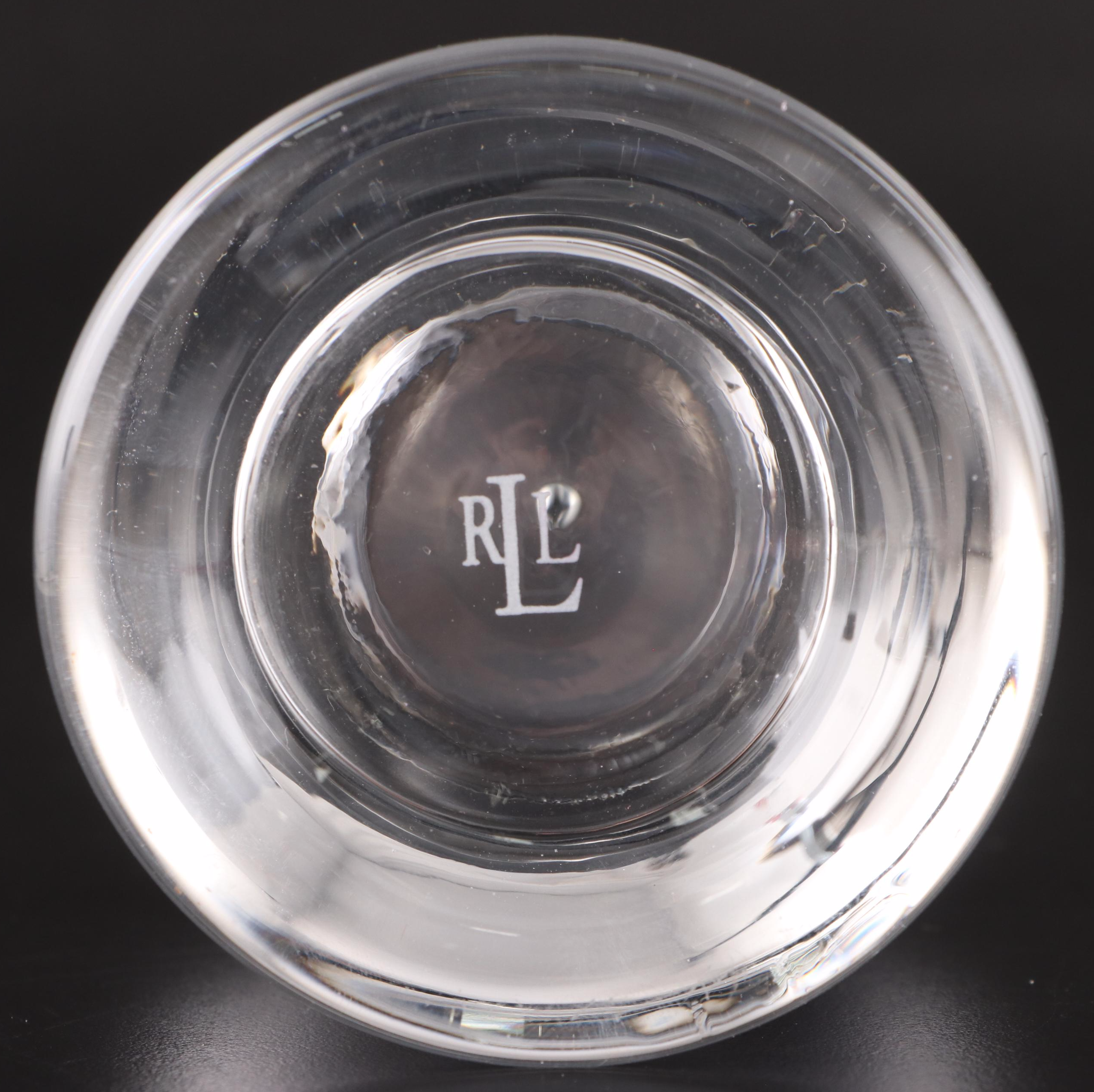 Ralph Lauren "Ella" Clear Crystal Candlesticks and Footed Crystal Bowl