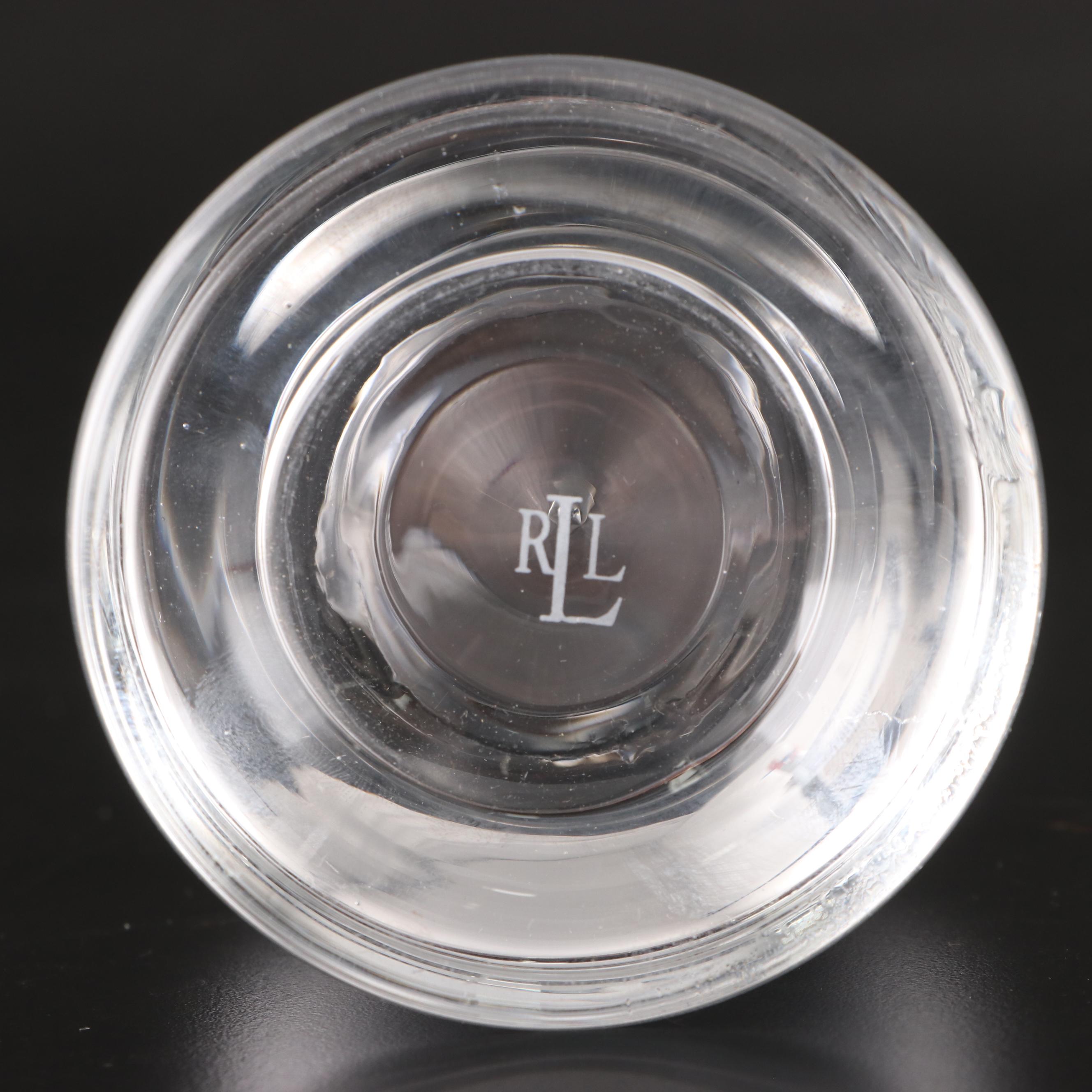 Ralph Lauren "Ella" Clear Crystal Candlesticks and Footed Crystal Bowl