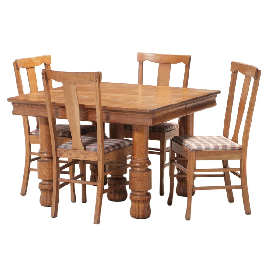 Late Victorian Oak Extension Dining Table and Four Chairs
