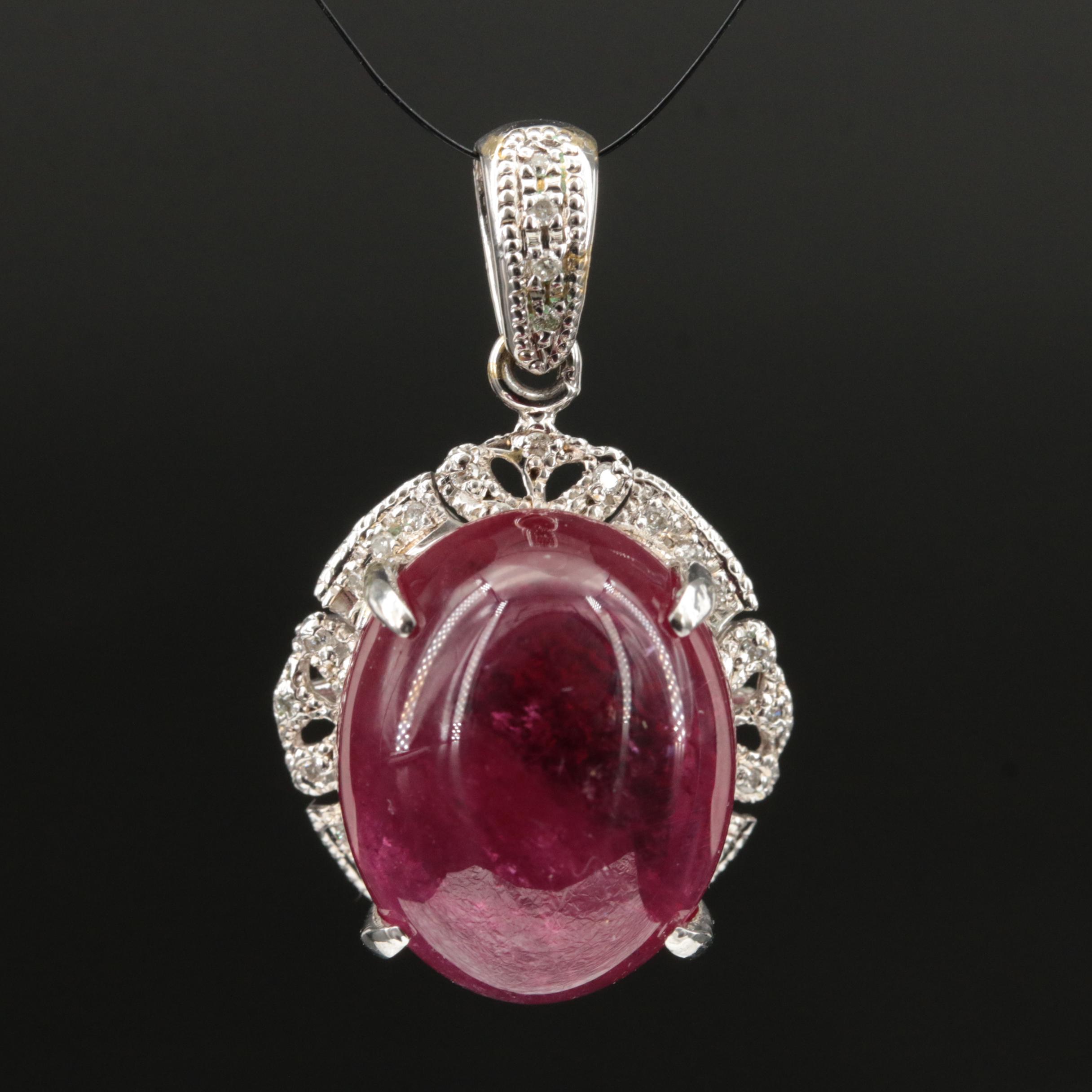 10K 19.04 CT Rubellite Tourmaline and Diamond Pendant with GIA Report
