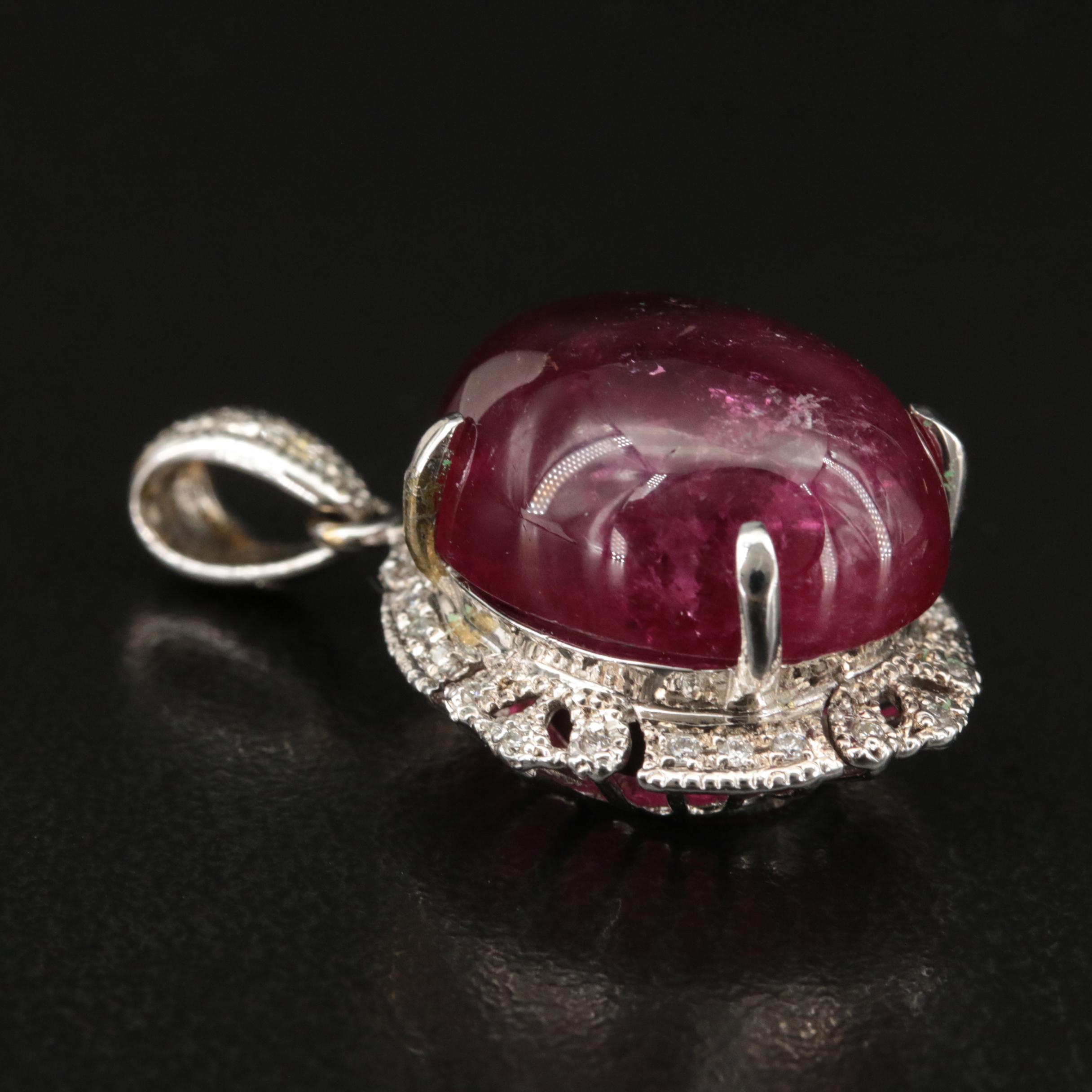 10K 19.04 CT Rubellite Tourmaline and Diamond Pendant with GIA Report