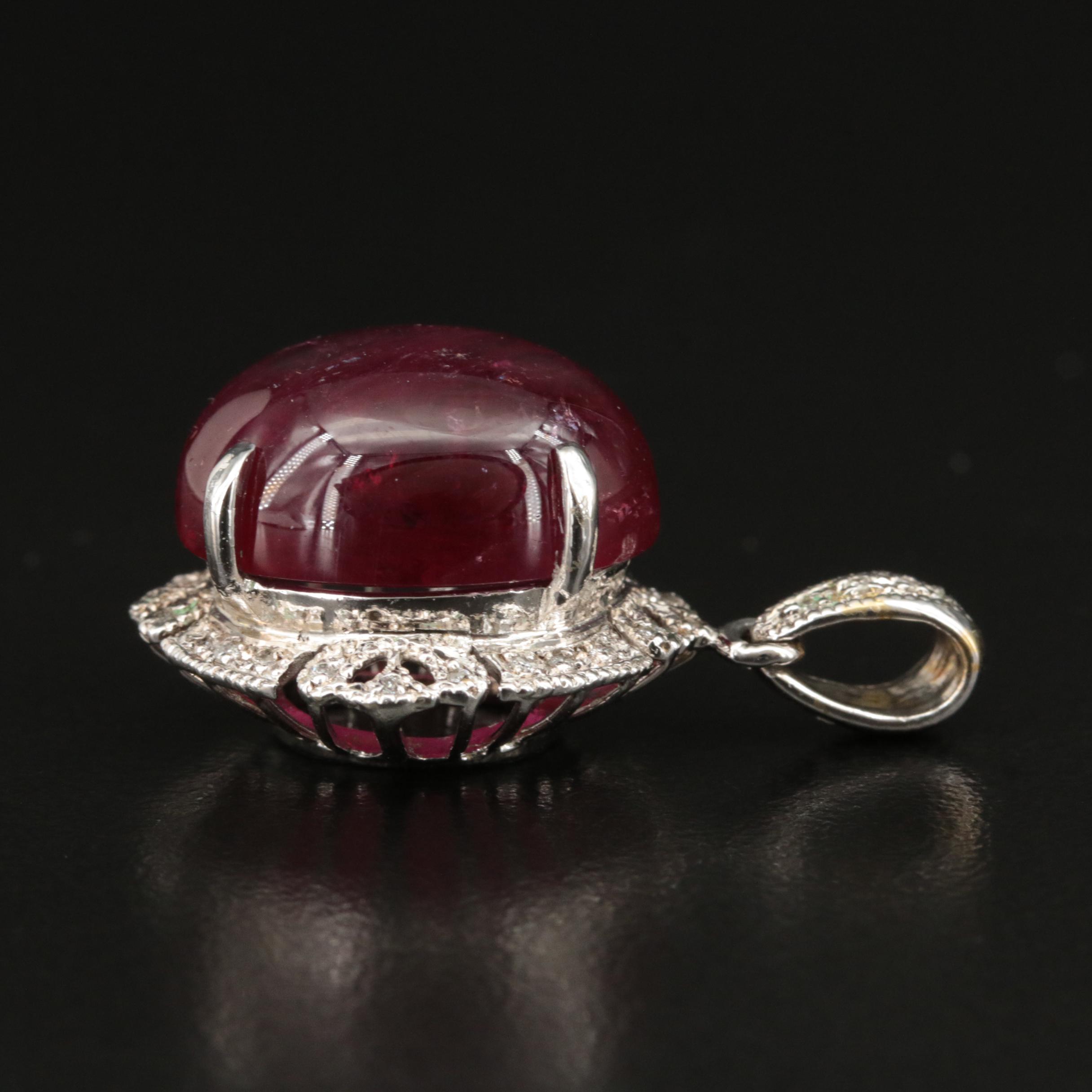 10K 19.04 CT Rubellite Tourmaline and Diamond Pendant with GIA Report