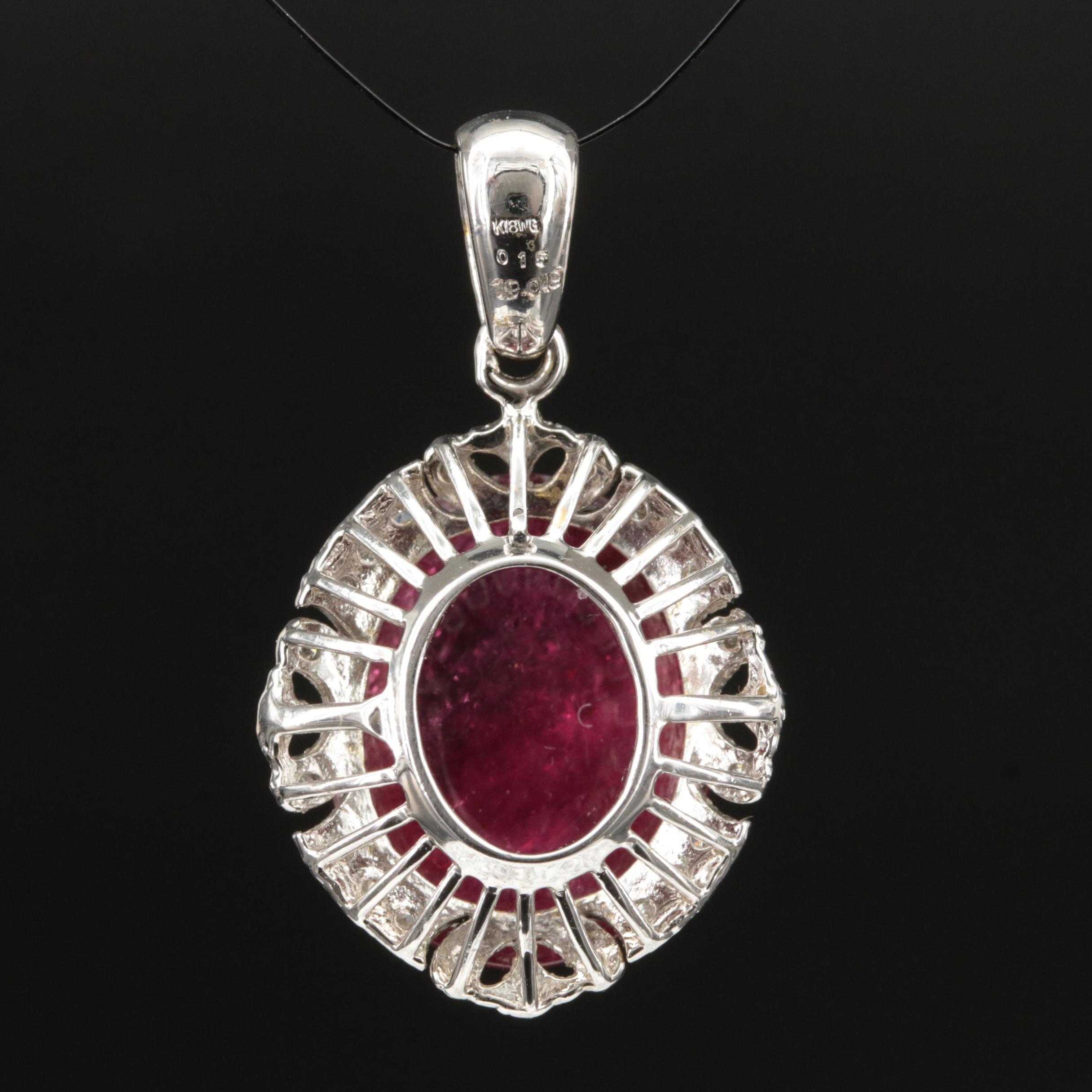 10K 19.04 CT Rubellite Tourmaline and Diamond Pendant with GIA Report