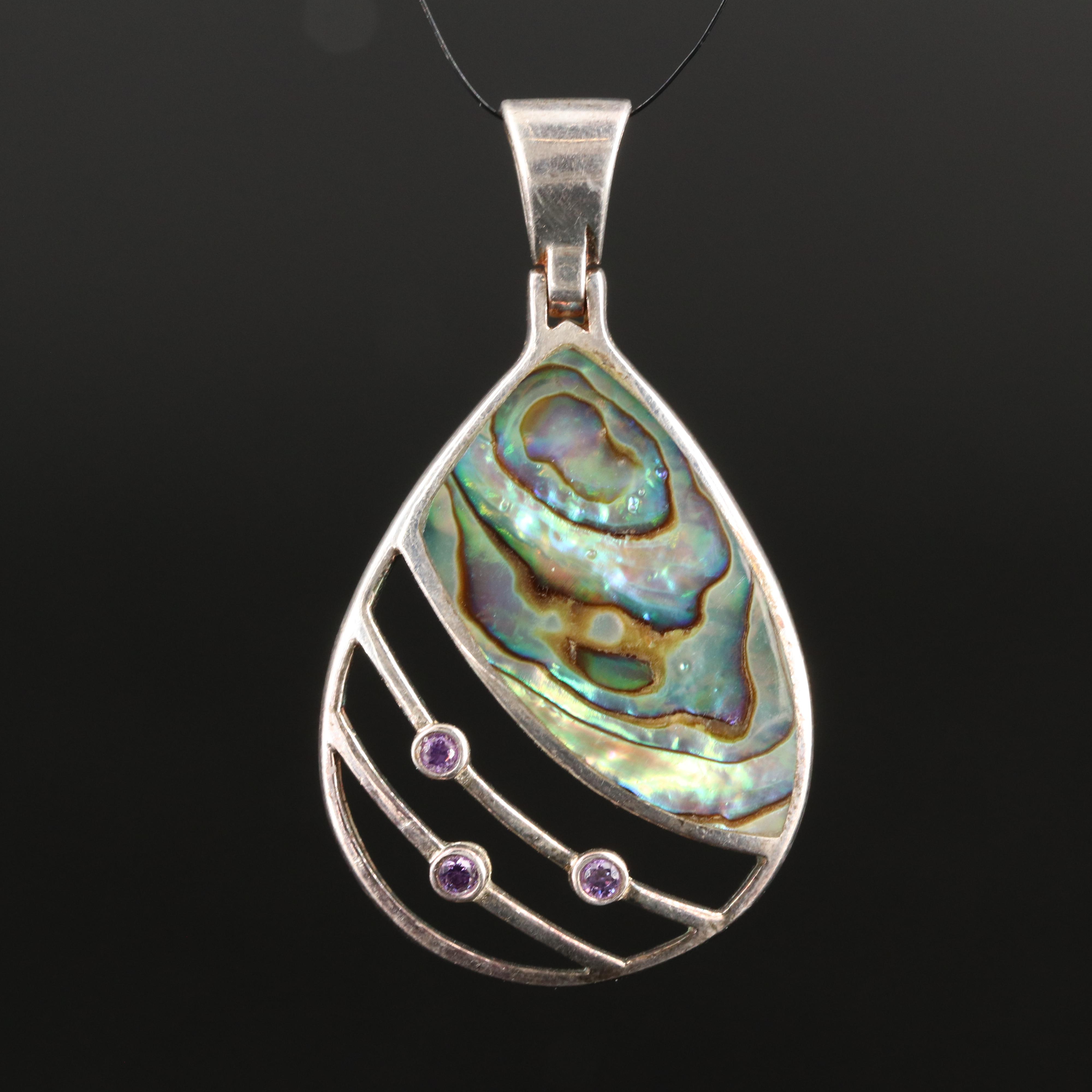 Sterling Abalone and Cubic Zirconia Pendant