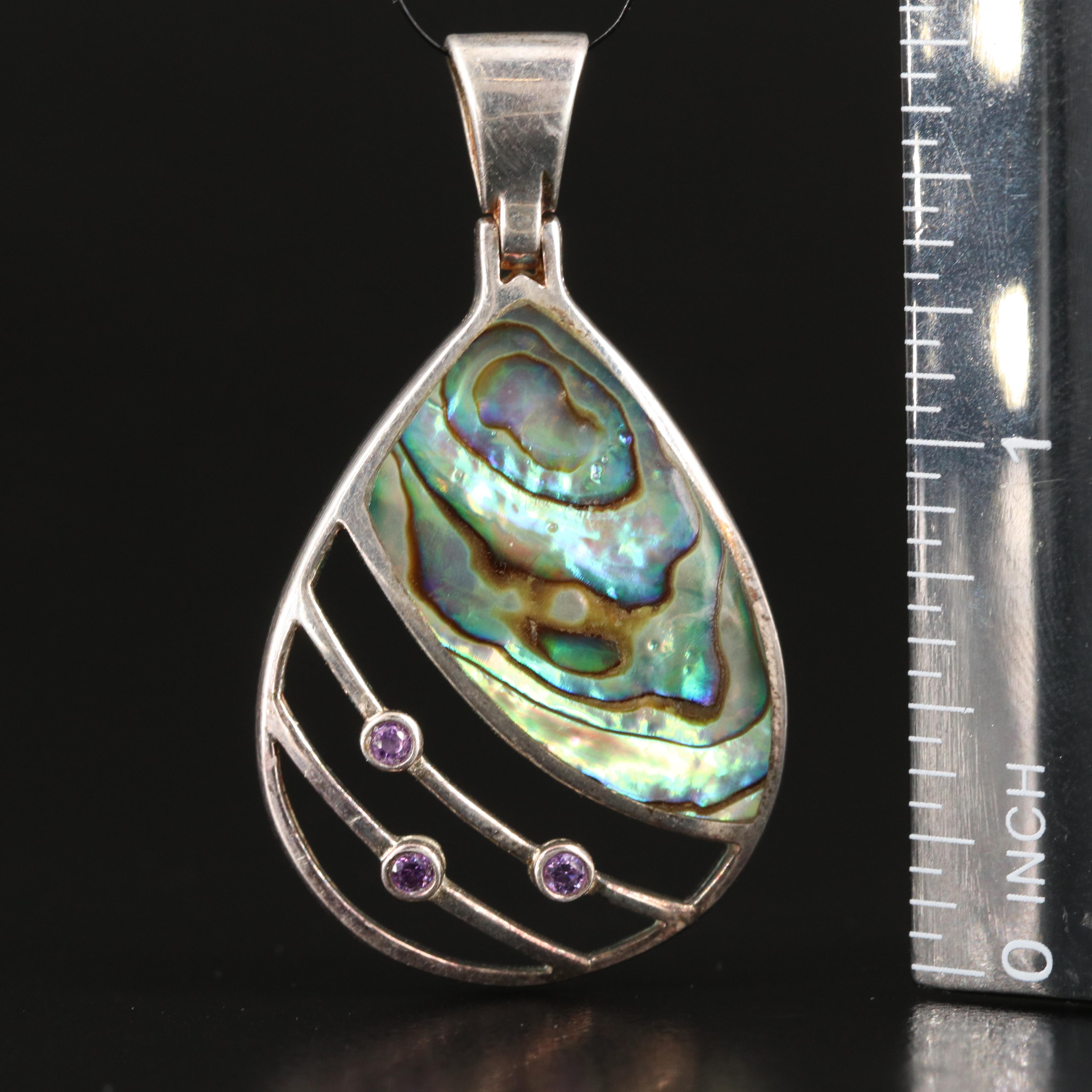 Sterling Abalone and Cubic Zirconia Pendant