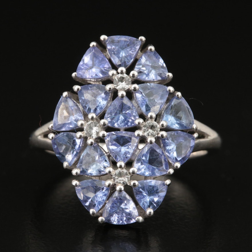 Sterling Tanzanite and Topaz Floral Ring