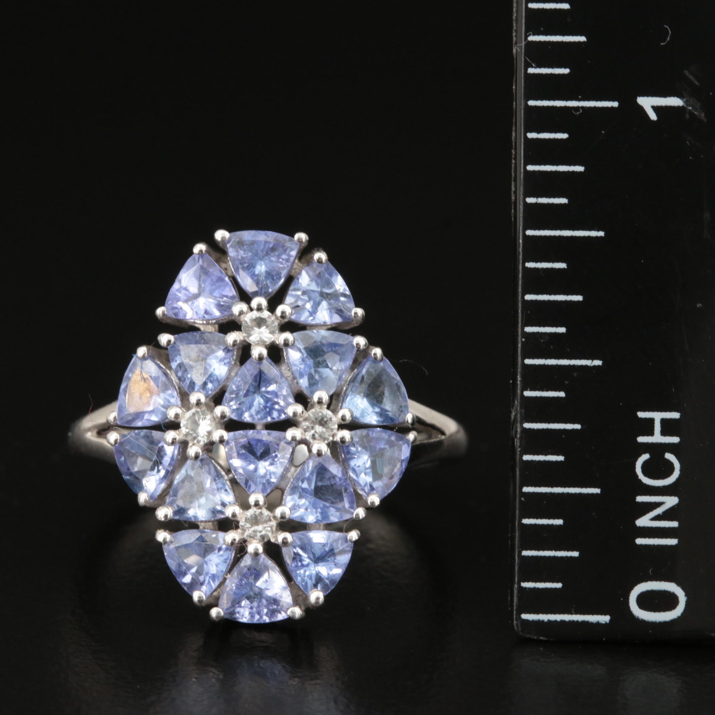 Sterling Tanzanite and Topaz Floral Ring