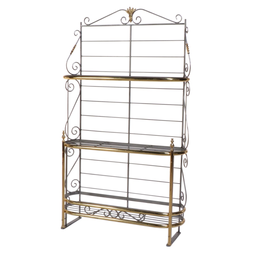 French Provincial Style Brass-Mounted Iron Three-Tier Baker's Rack