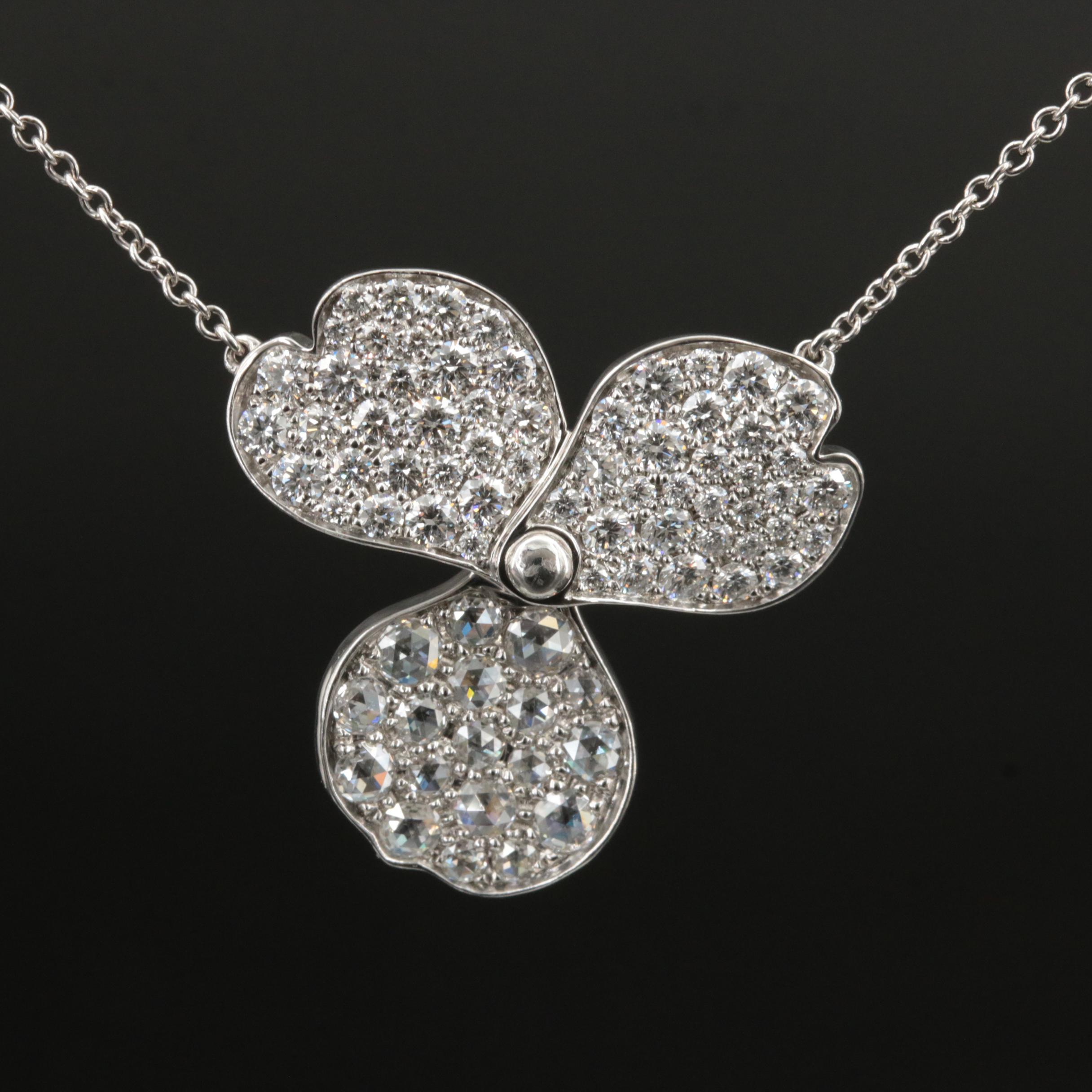 Tiffany & Co. Platinum 1.22 CTW Diamond Paper Flower Pendant Necklace