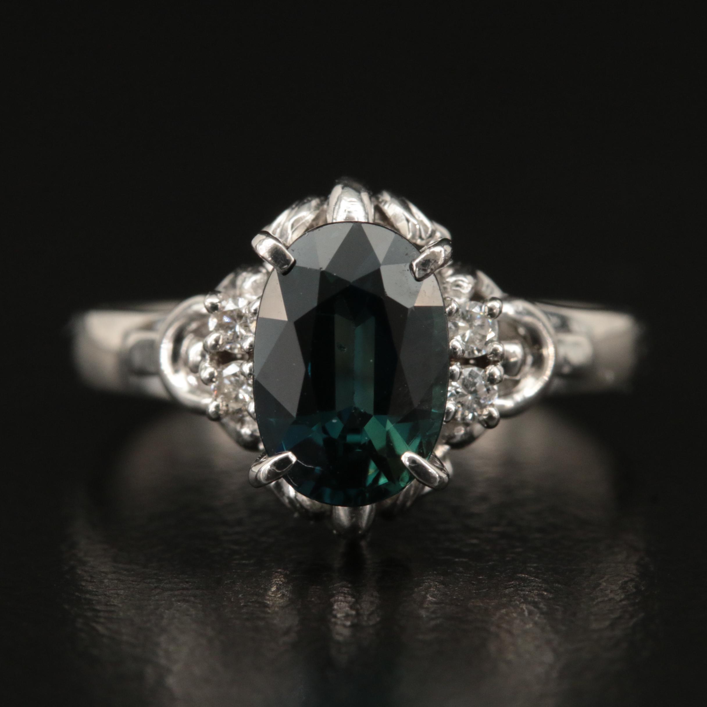 Platinum 1.77 CT Sapphire and Diamond Ring