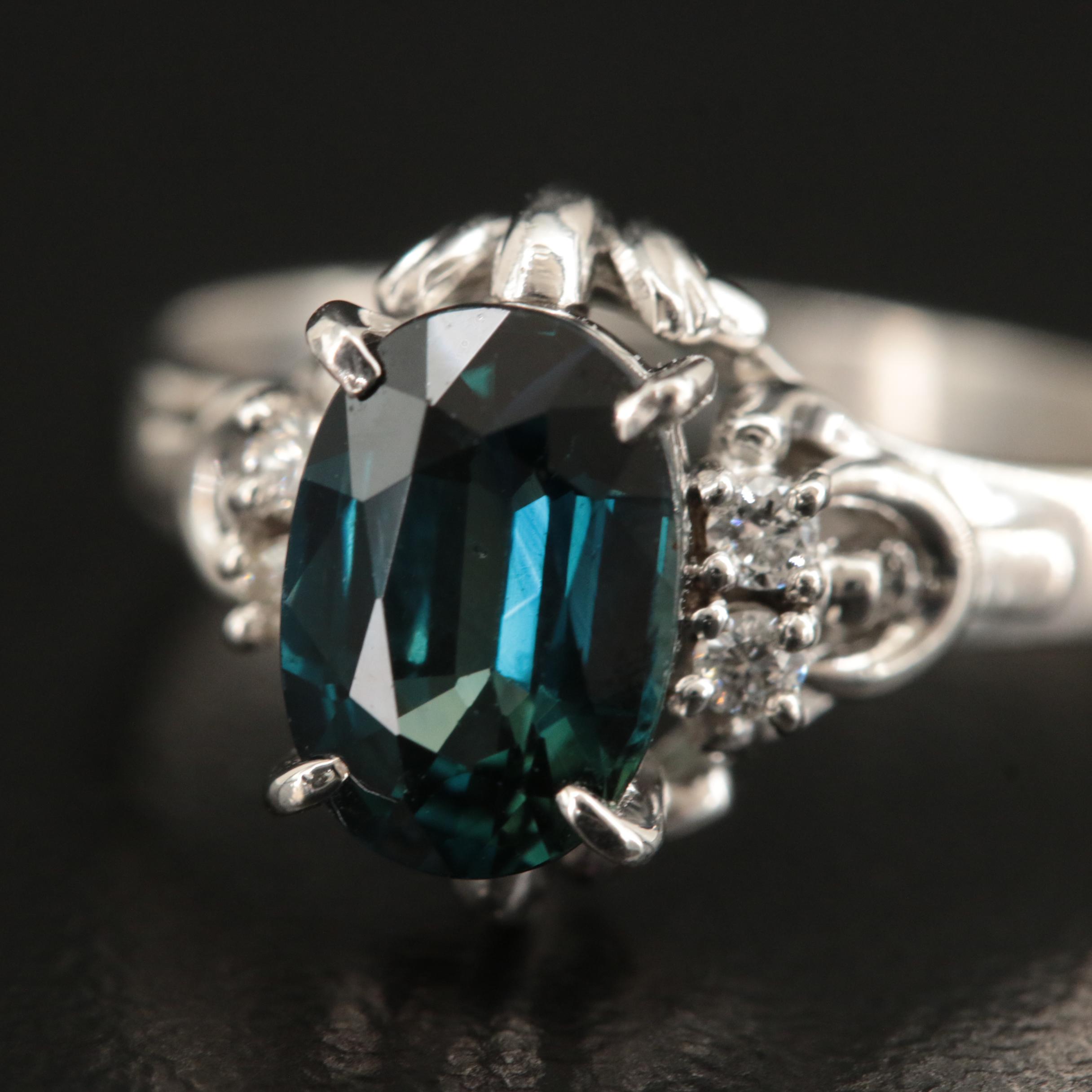 Platinum 1.77 CT Sapphire and Diamond Ring