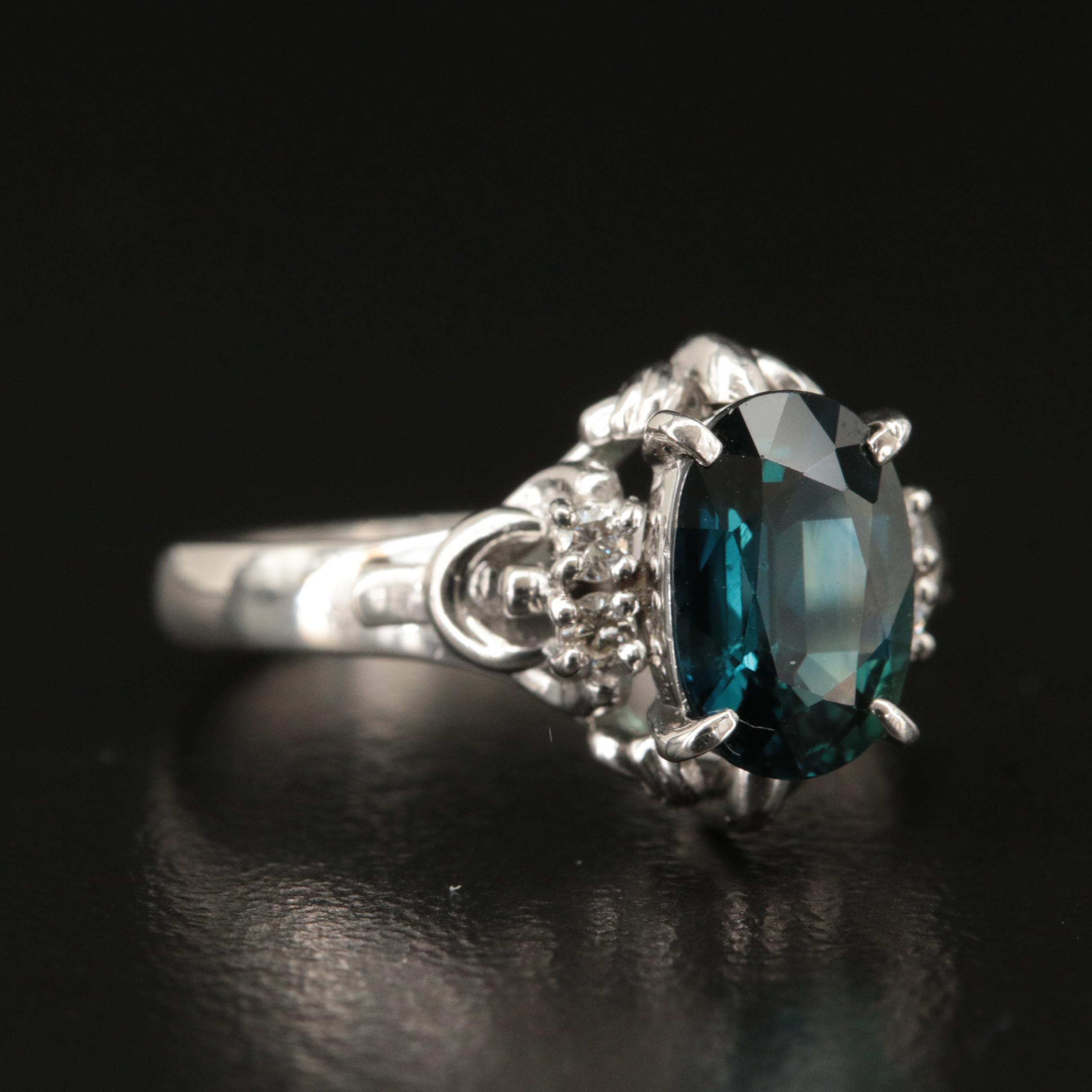 Platinum 1.77 CT Sapphire and Diamond Ring