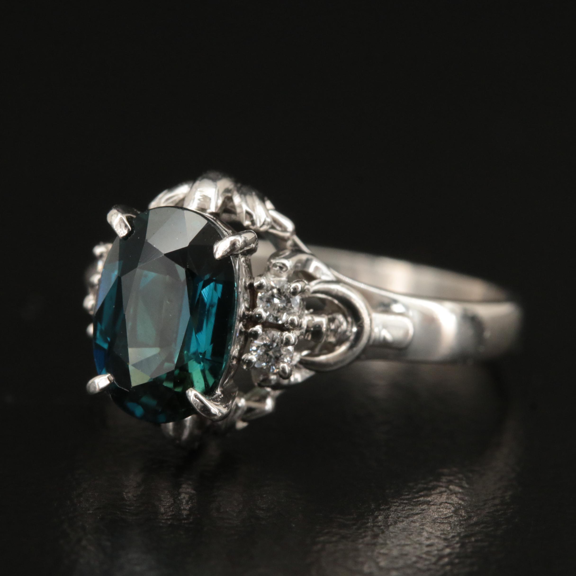 Platinum 1.77 CT Sapphire and Diamond Ring