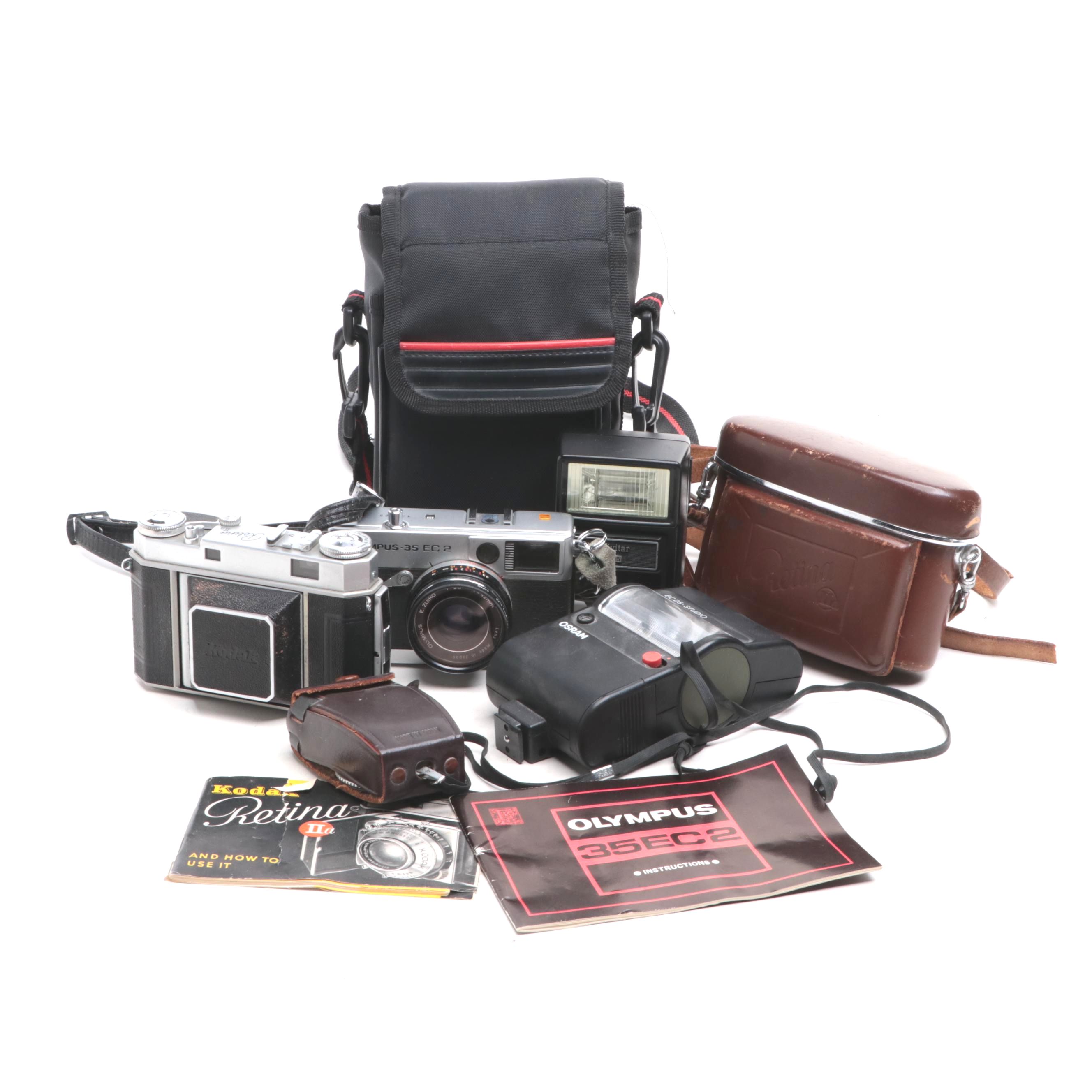 Kodak Retina IIa Still Camera With Olympus 35EC 2 and Accessories