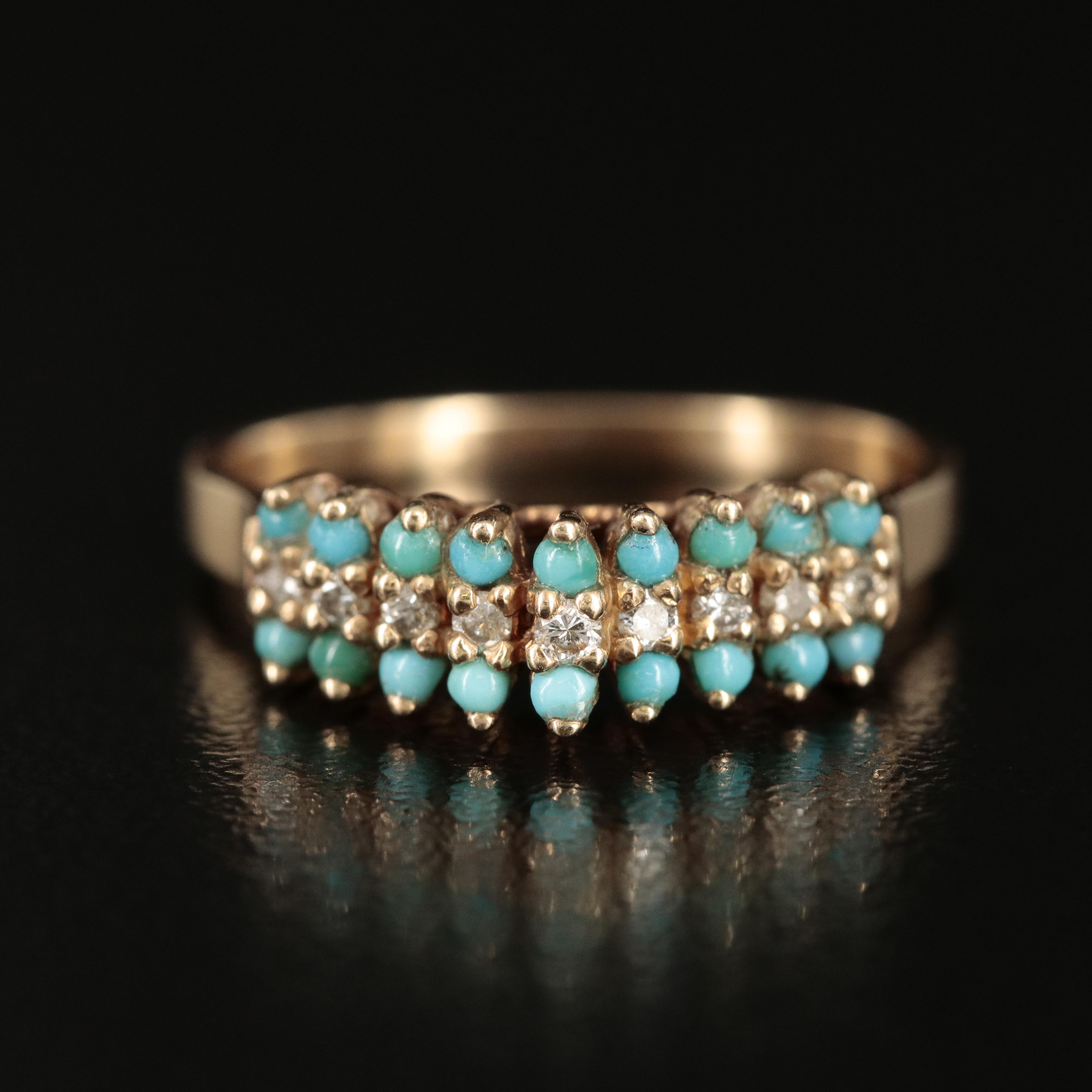 14K Diamond and Turquoise Pyramid Ring