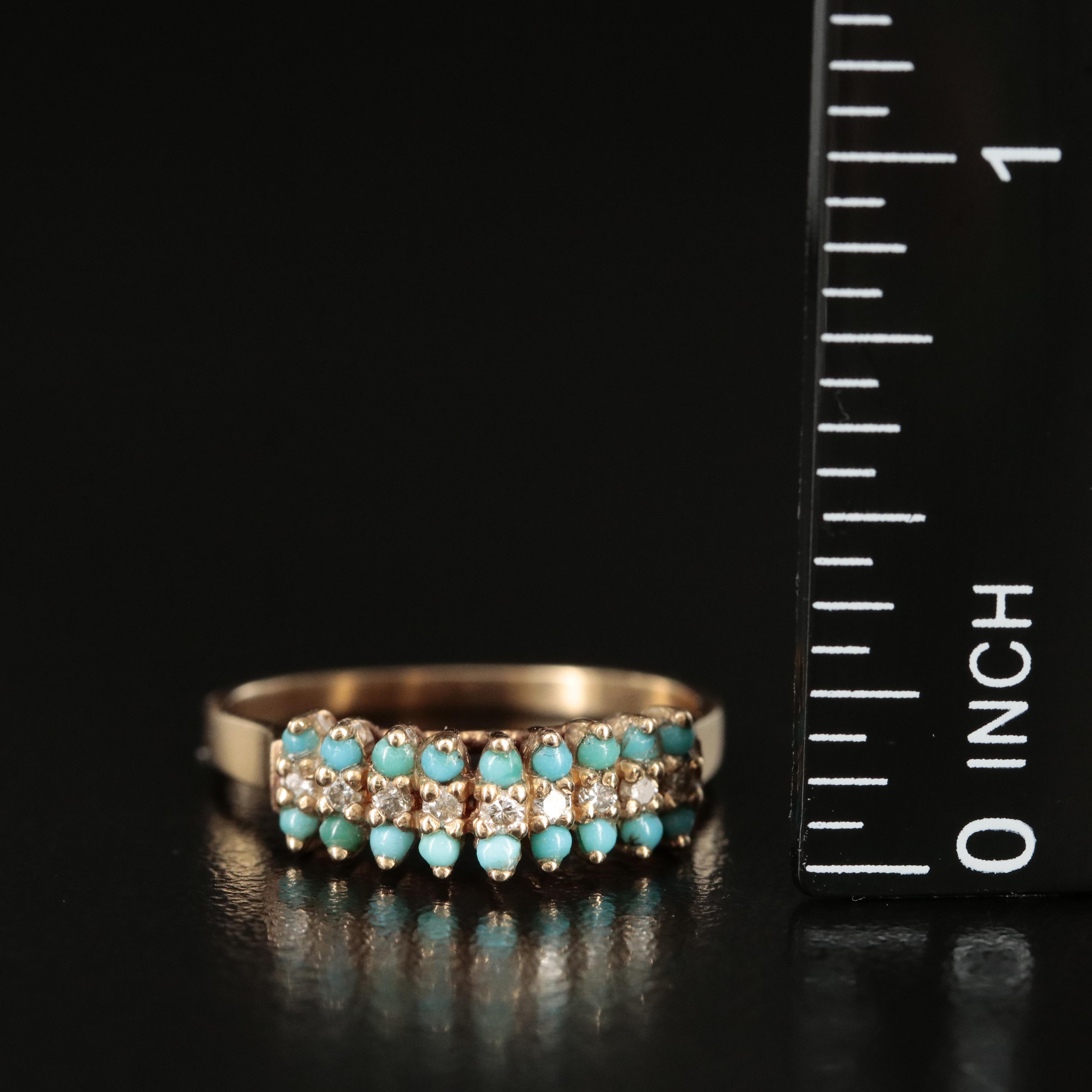 14K Diamond and Turquoise Pyramid Ring