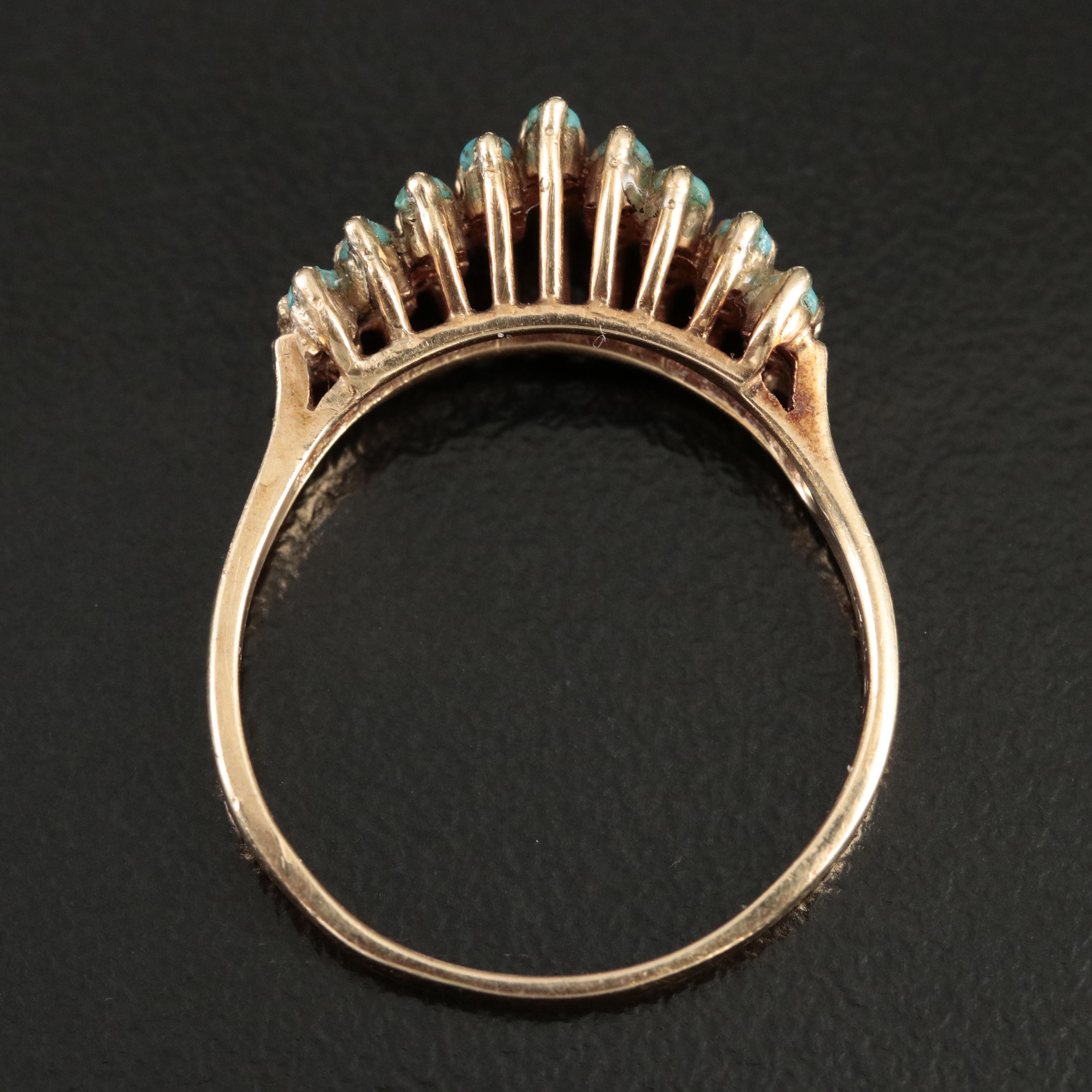 14K Diamond and Turquoise Pyramid Ring