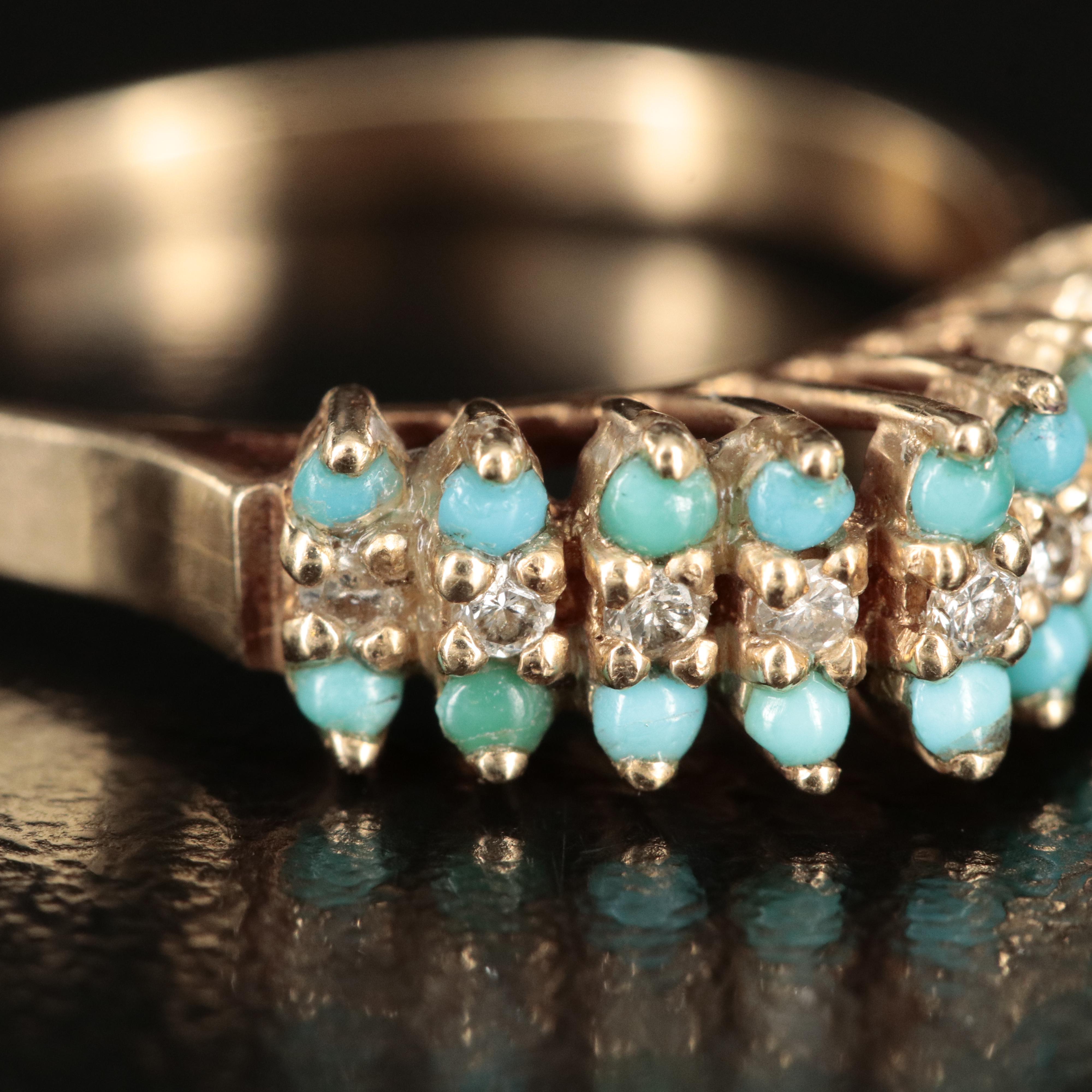 14K Diamond and Turquoise Pyramid Ring
