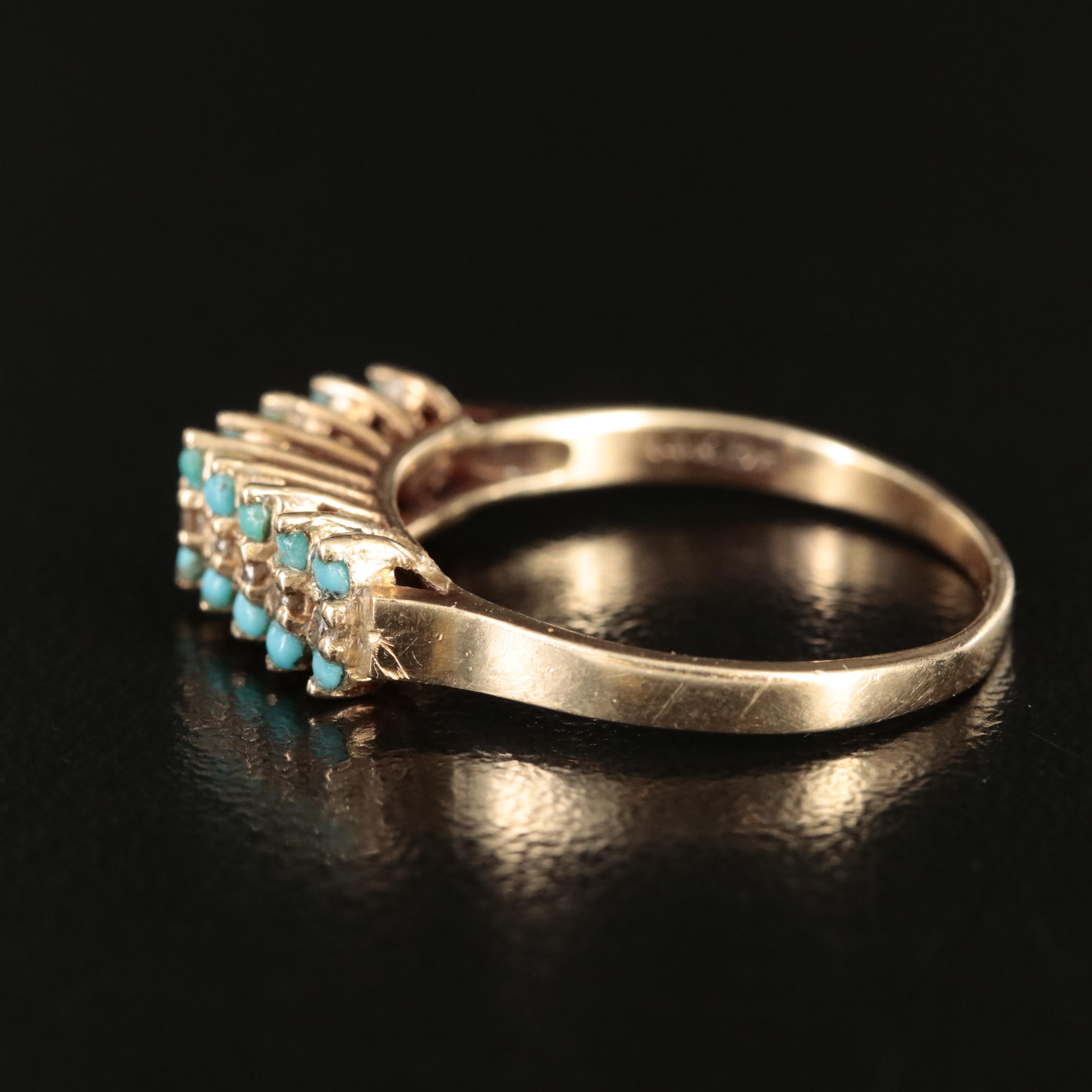 14K Diamond and Turquoise Pyramid Ring