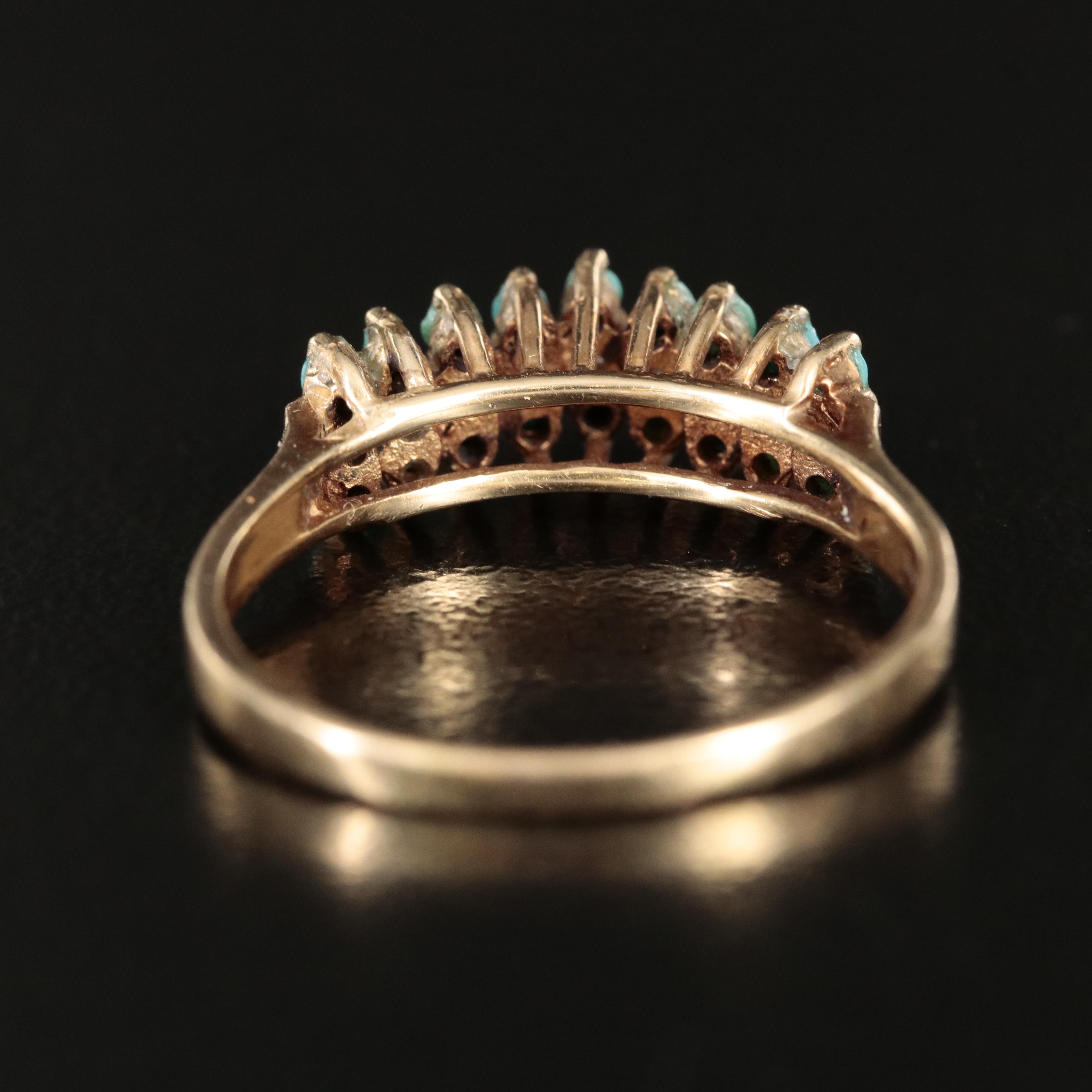 14K Diamond and Turquoise Pyramid Ring