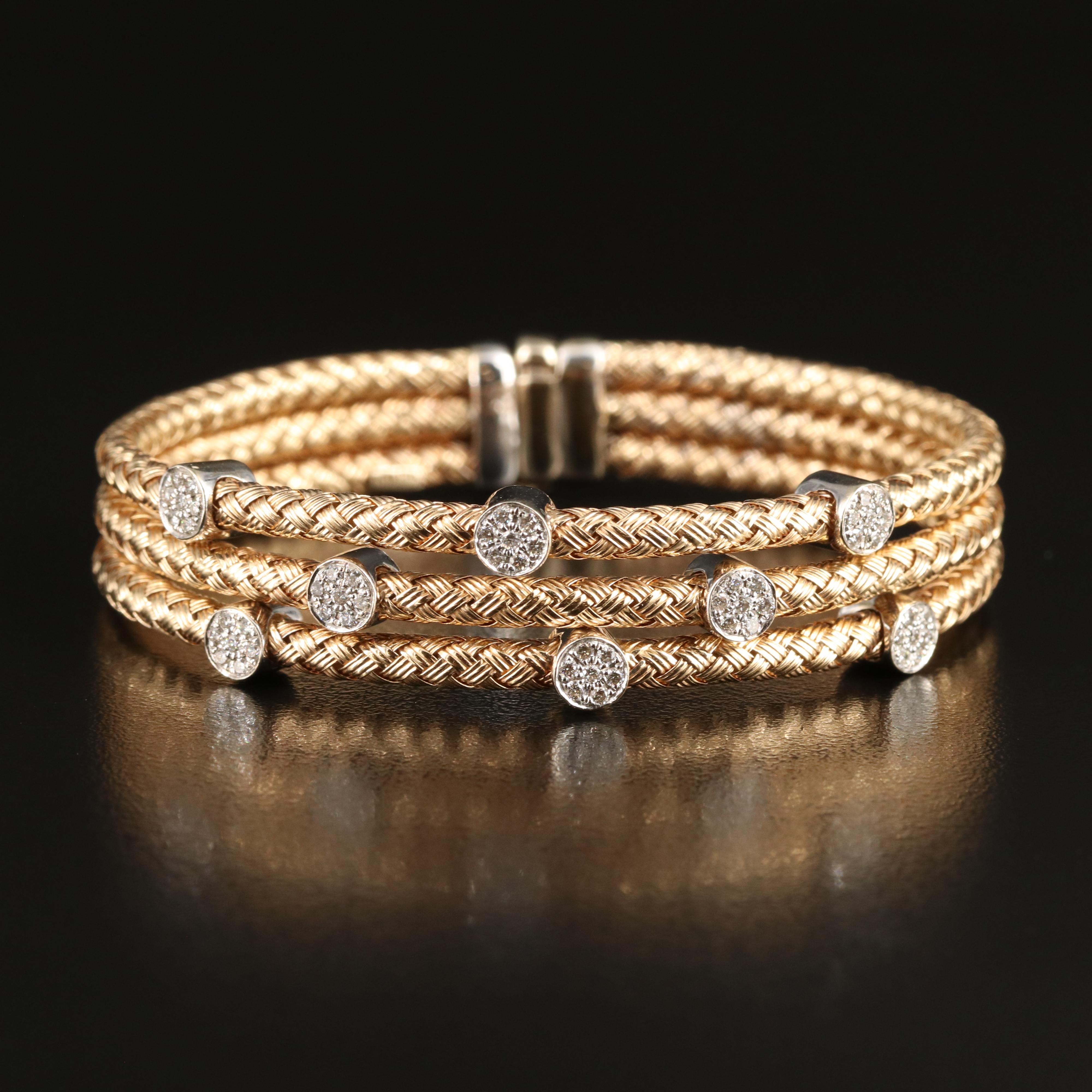 Italian 14K 0.49 CTW Diamond Woven Hinged Bangle