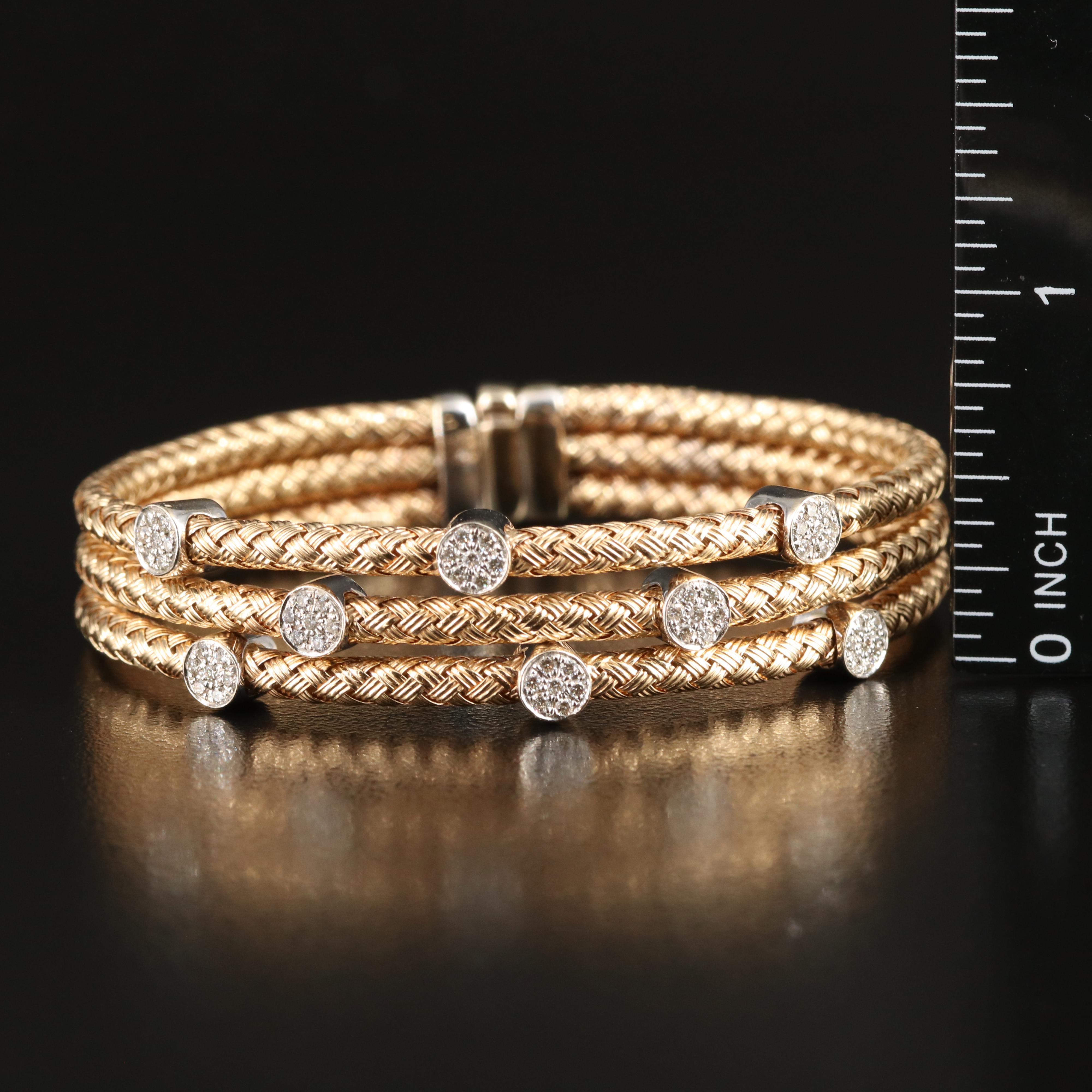 Italian 14K 0.49 CTW Diamond Woven Hinged Bangle