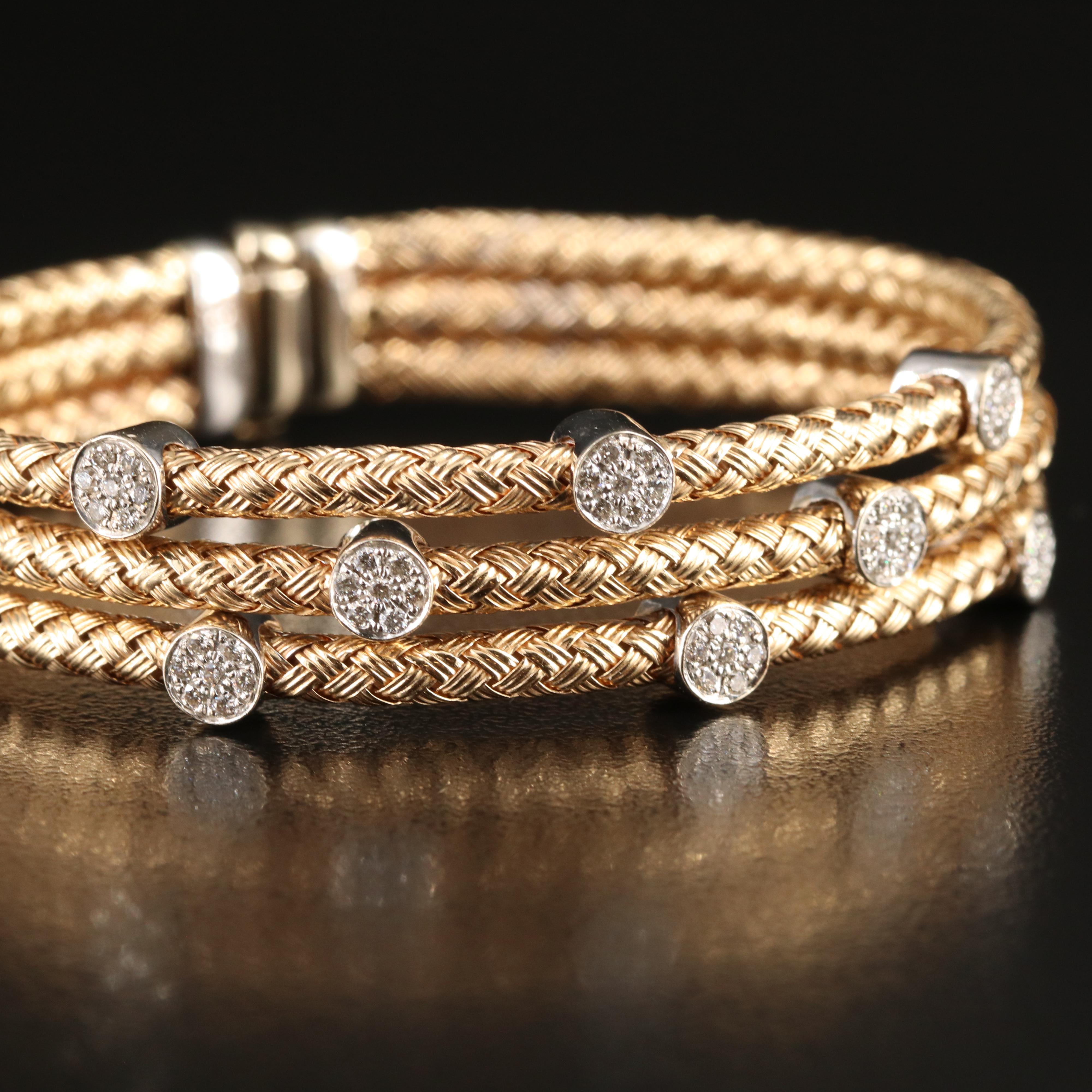 Italian 14K 0.49 CTW Diamond Woven Hinged Bangle