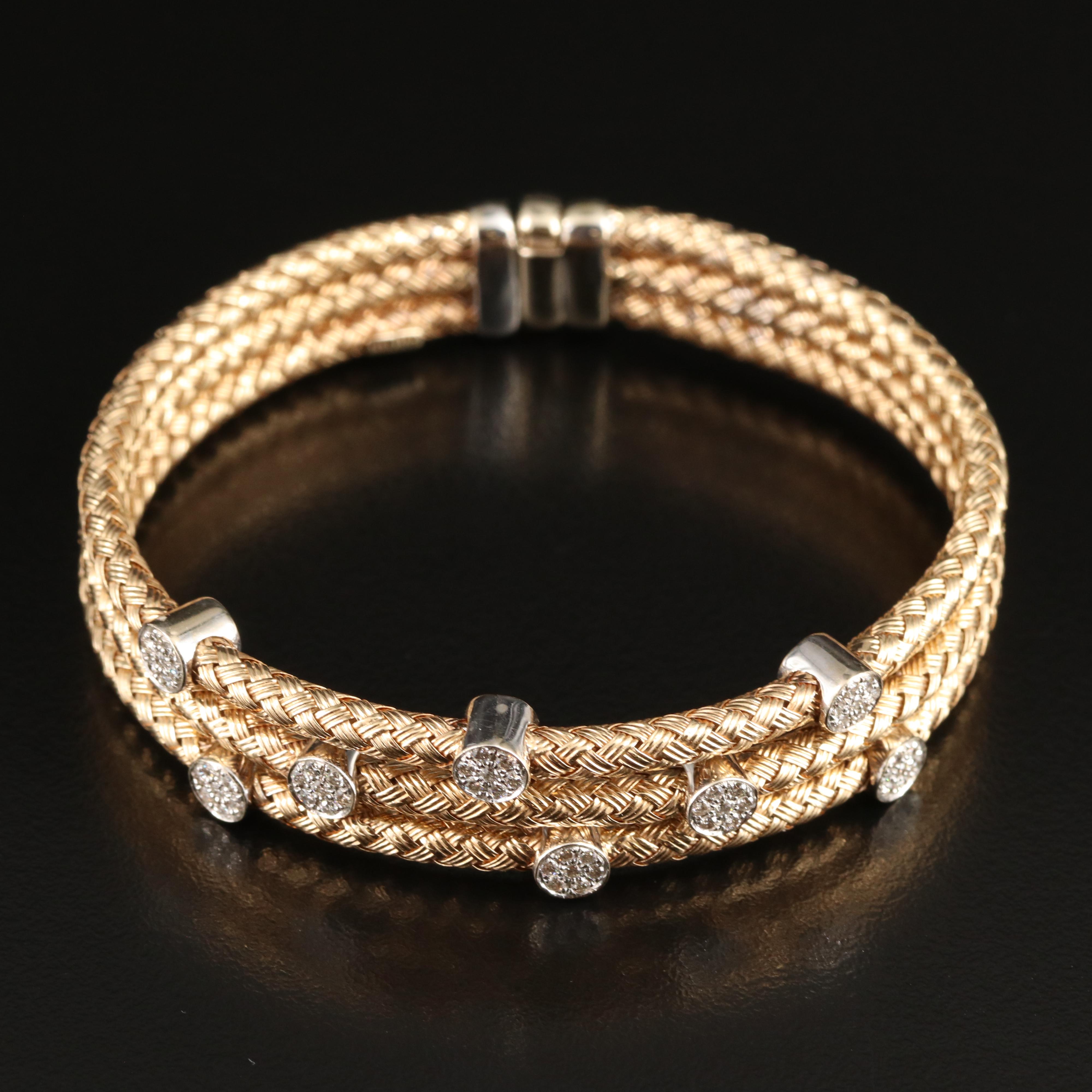 Italian 14K 0.49 CTW Diamond Woven Hinged Bangle