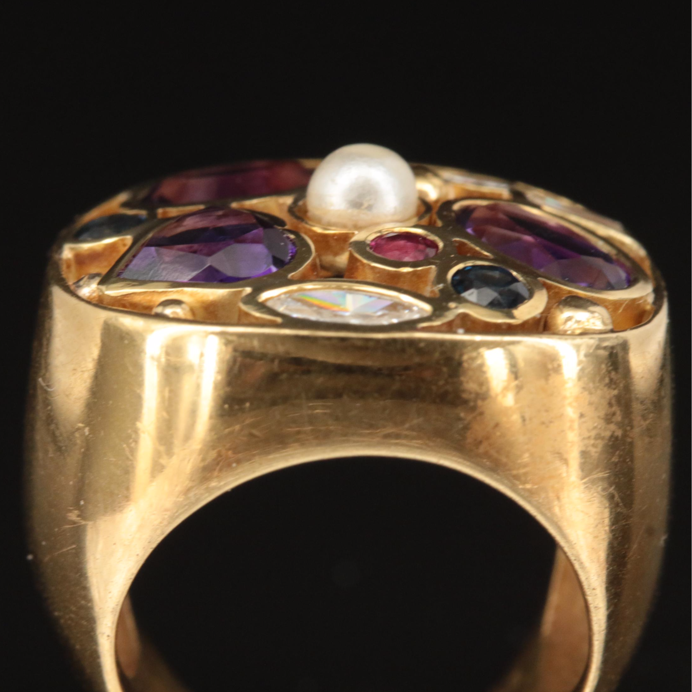 18K 0.31 CTW Diamond, Spinel, Sapphire, Amethyst and Faux Pearl Ring