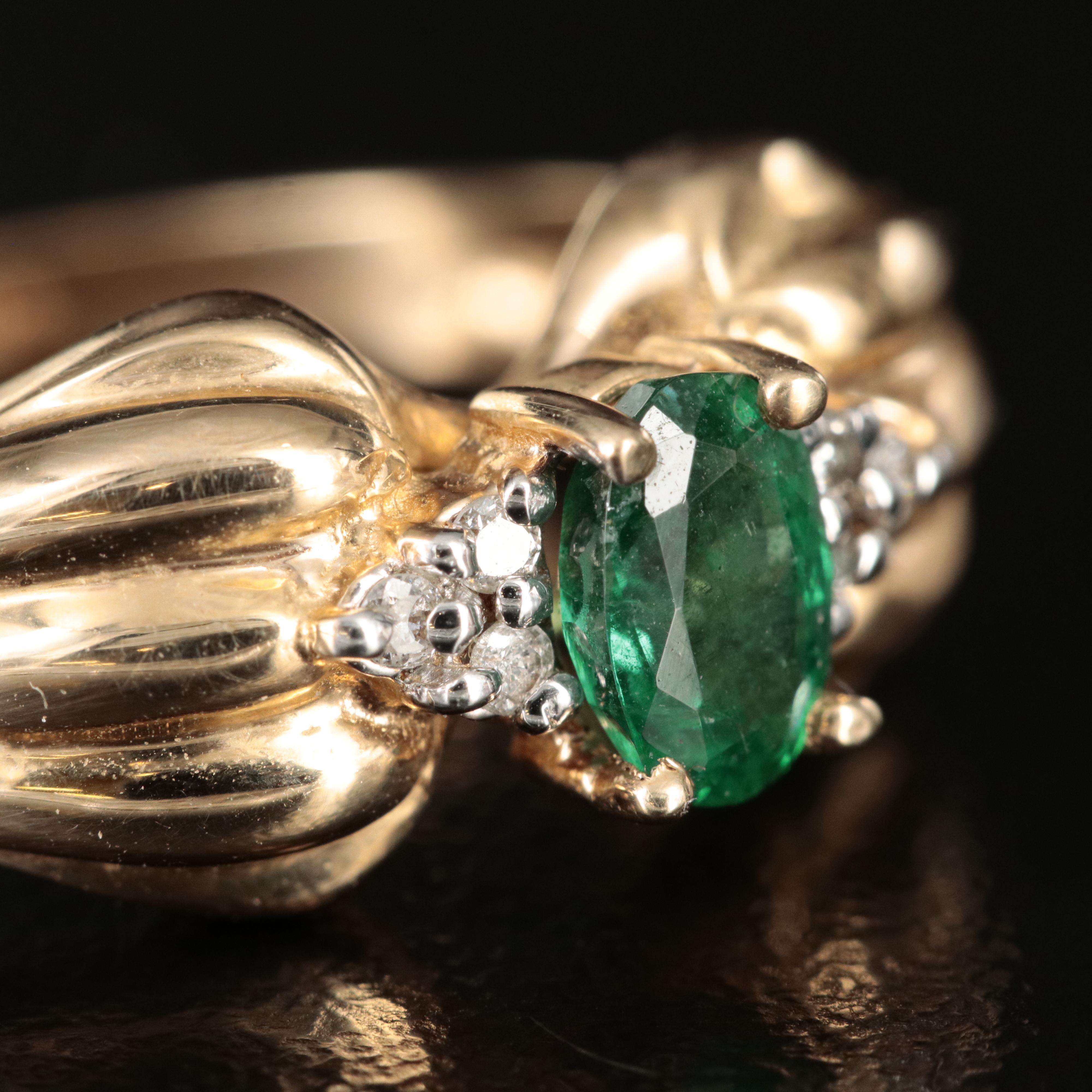 14K Emerald and Diamond Ring