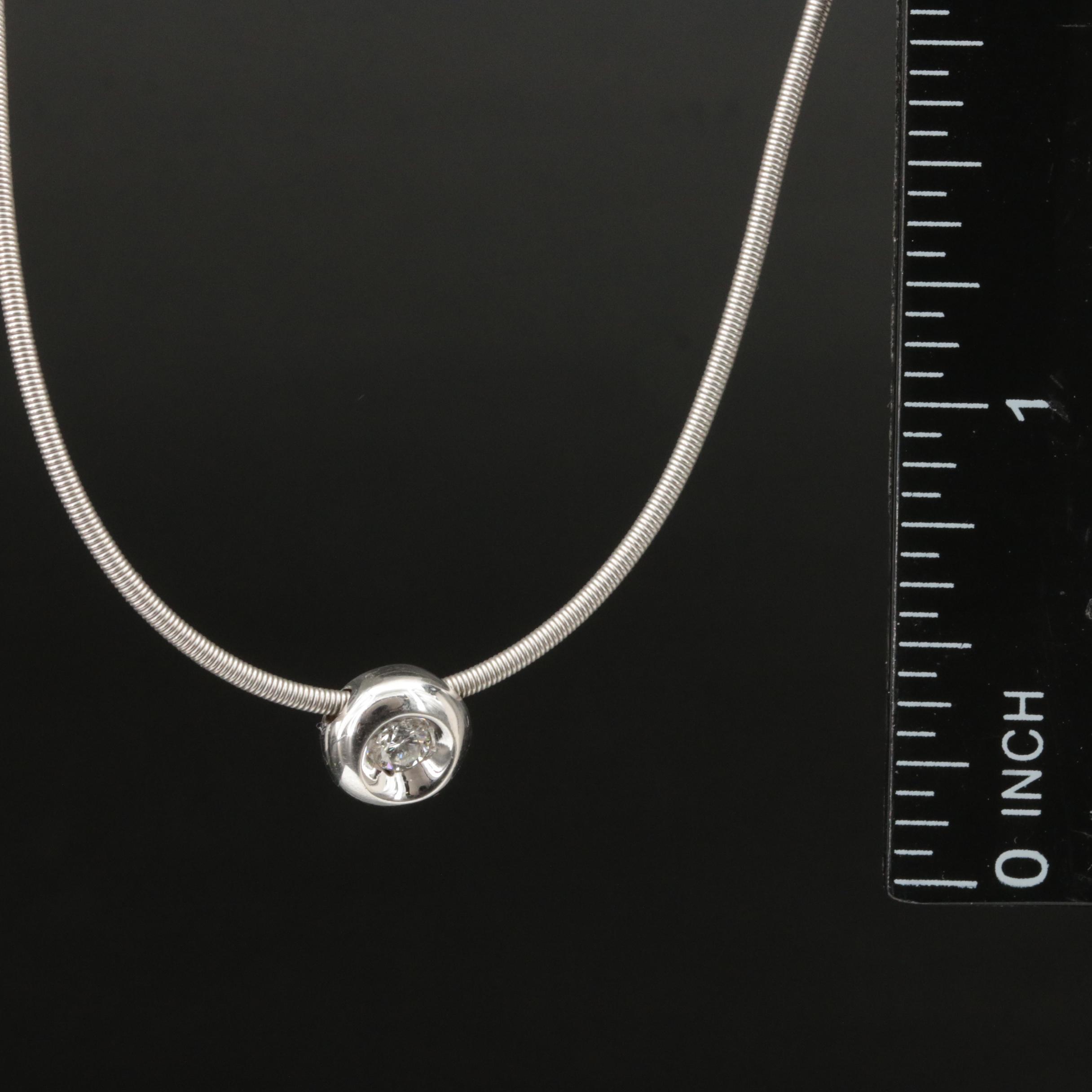 18K 0.12 CT Diamond Solitaire Pendant on Snake Chain