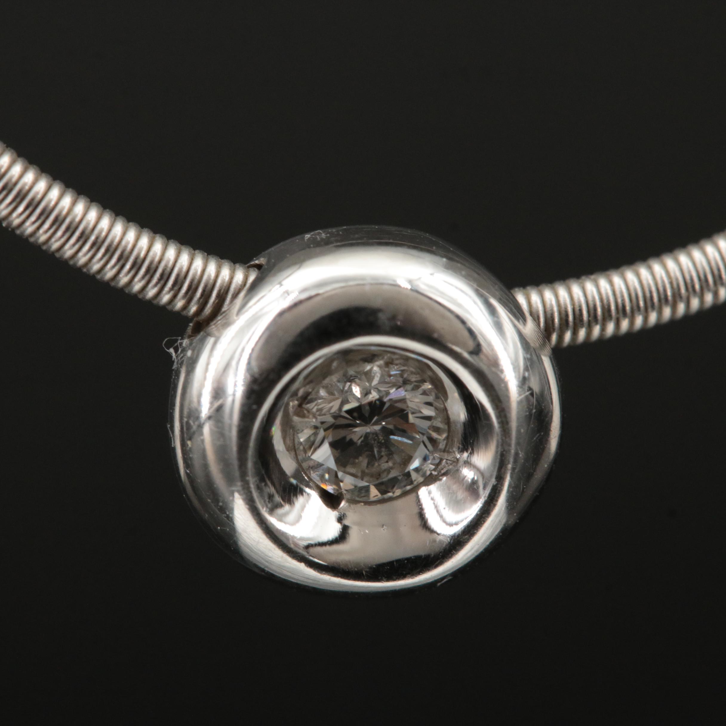 18K 0.12 CT Diamond Solitaire Pendant on Snake Chain