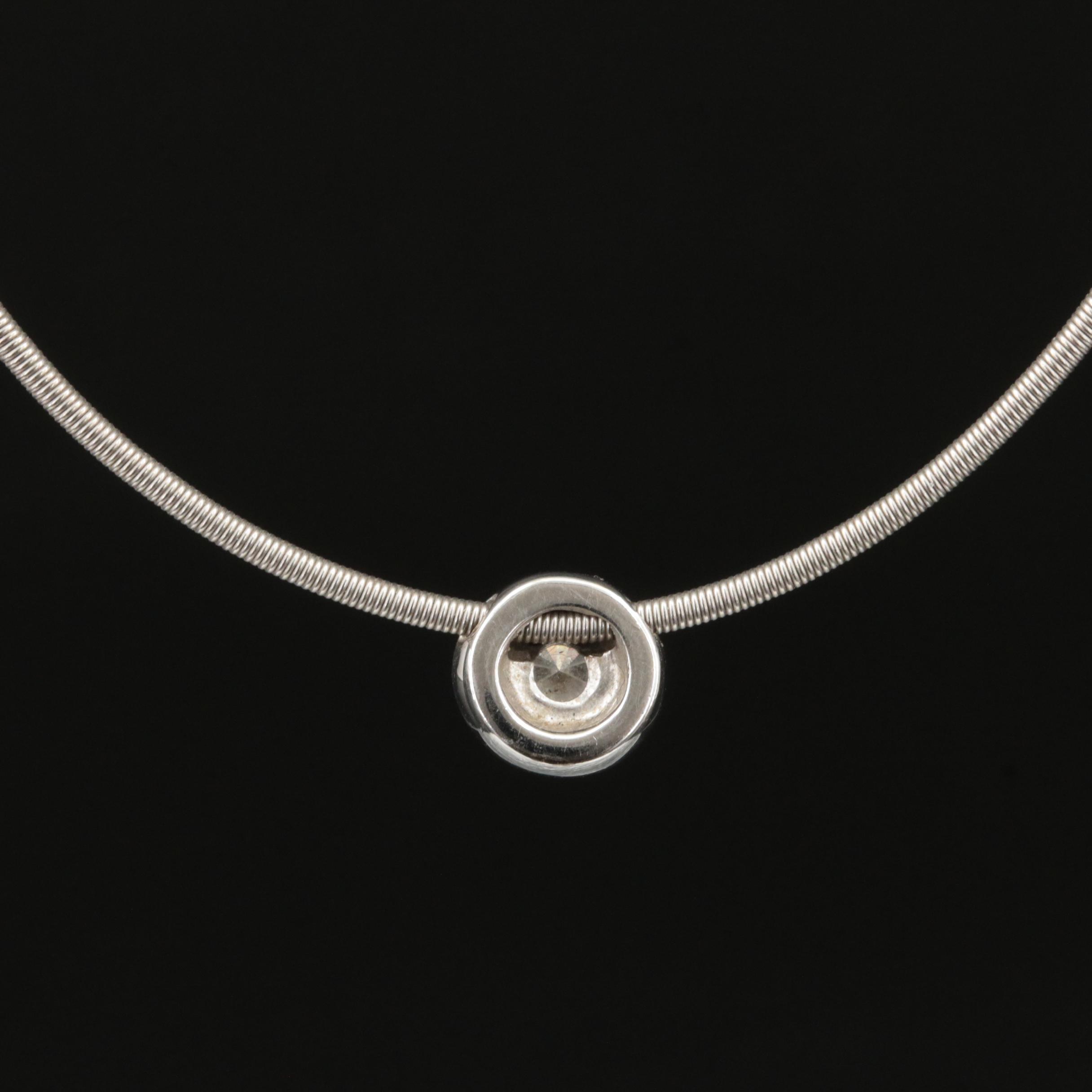 18K 0.12 CT Diamond Solitaire Pendant on Snake Chain