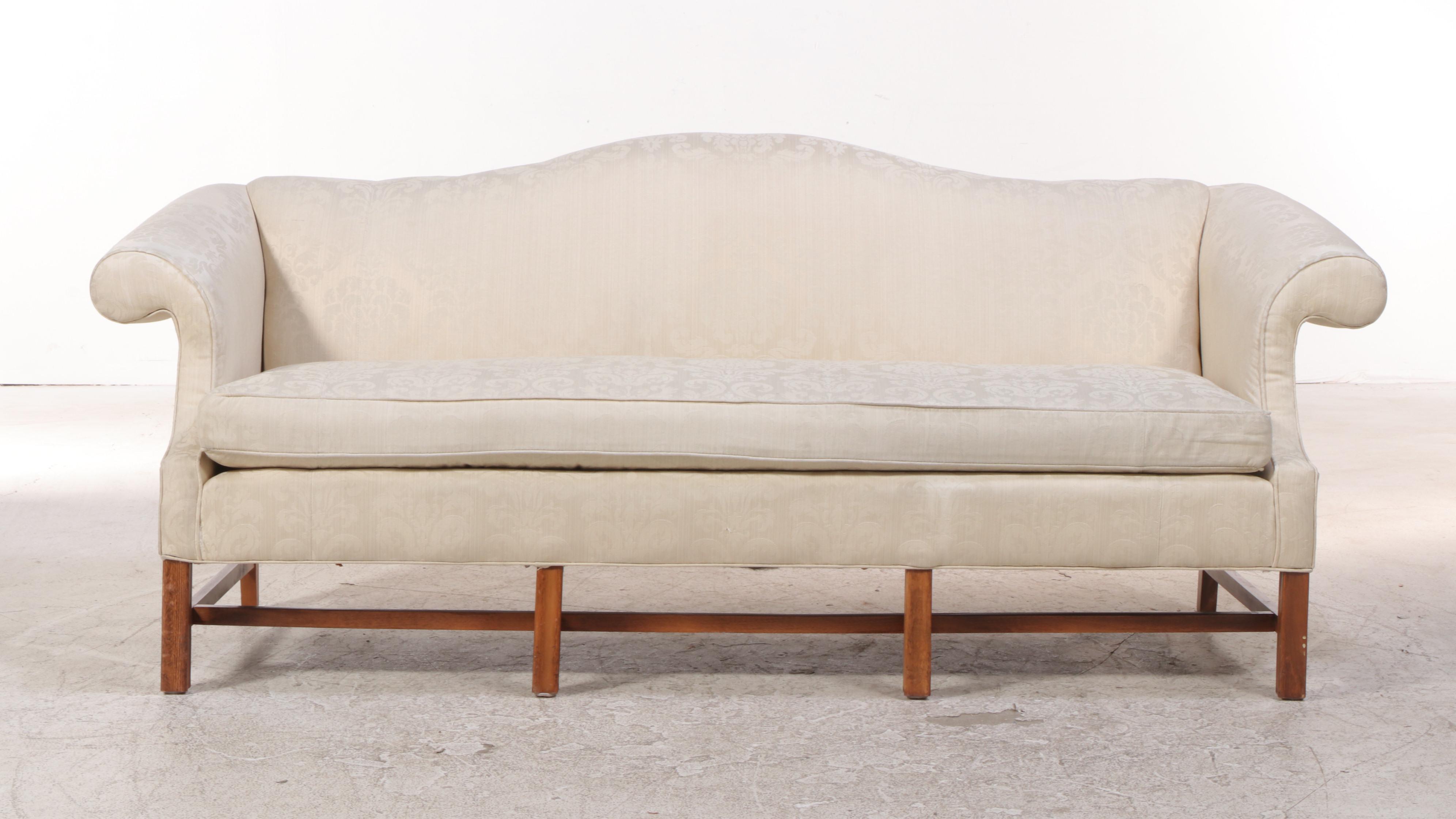 Chippendale Style Cream-Upholstered Sofa
